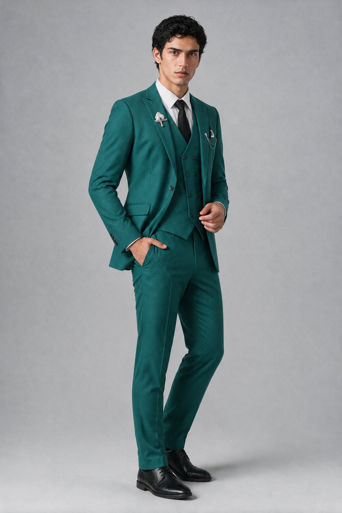 Bolodoo Men's Teal 2-Piece Suit – Notch Lapel Jacket & Trousers - Teal - Teal_3