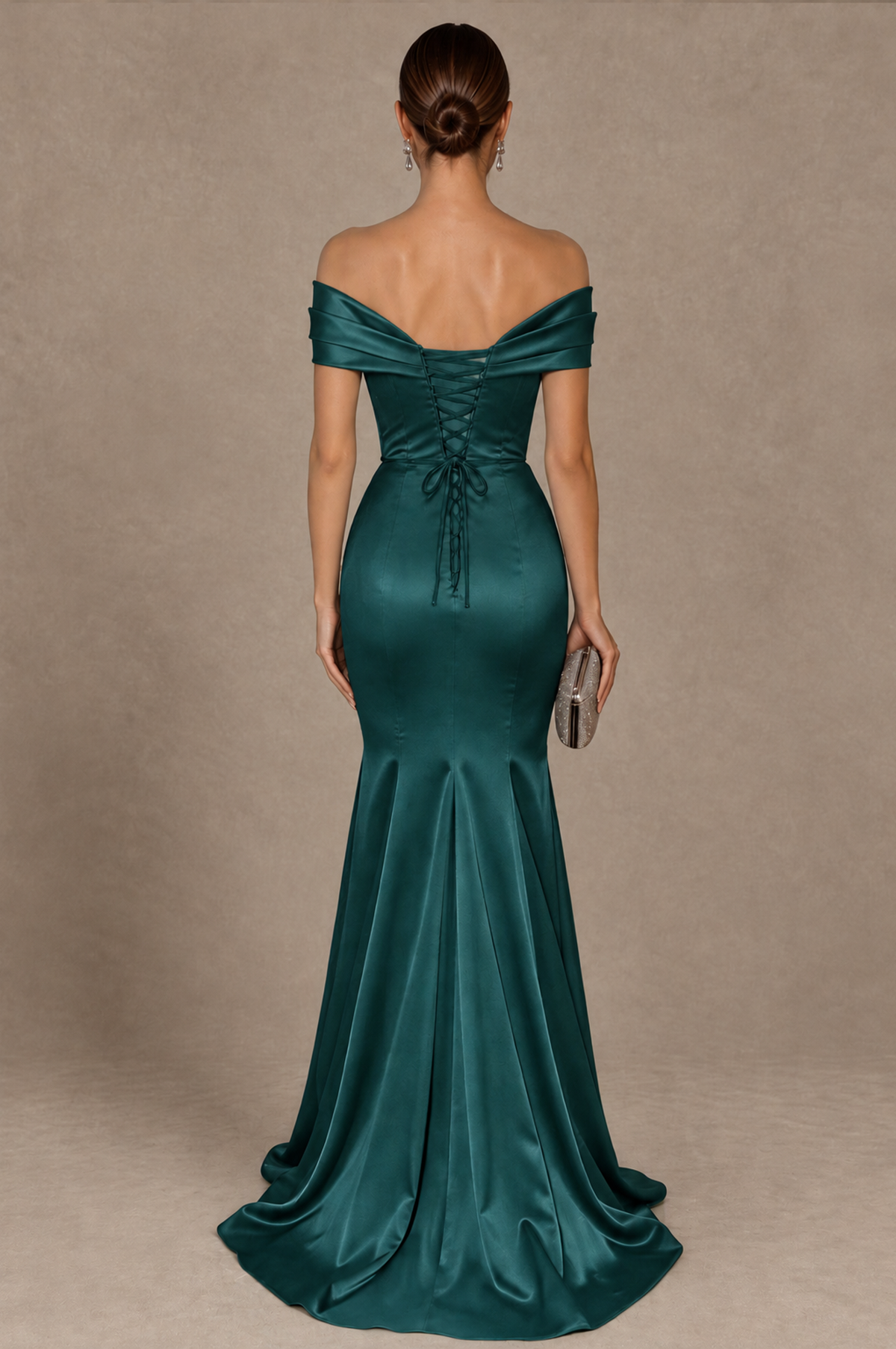 BOLODOO Teal Off-the-Shoulder Ruched Satin Mermaid Evening Dress - Teal - Teal_3
