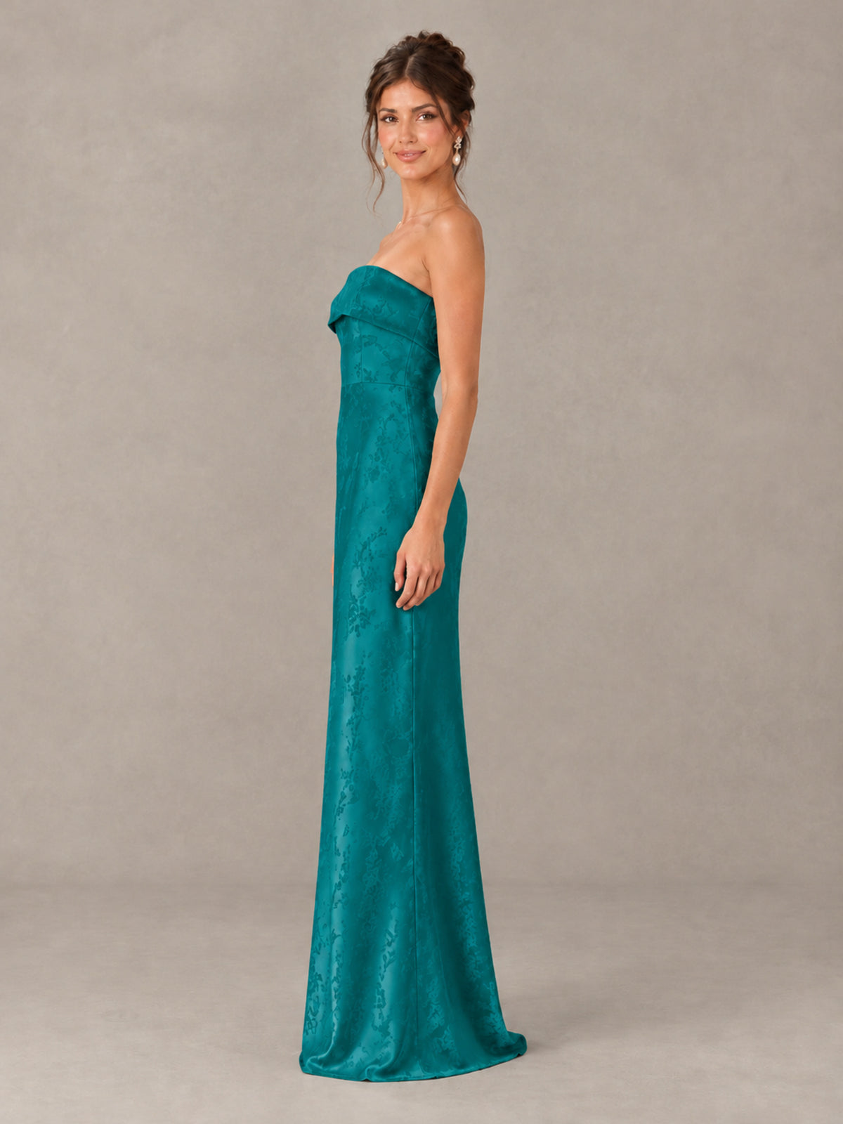 BOLODOO Teal Strapless Floral Bridesmaid Dress - Teal - Teal_3