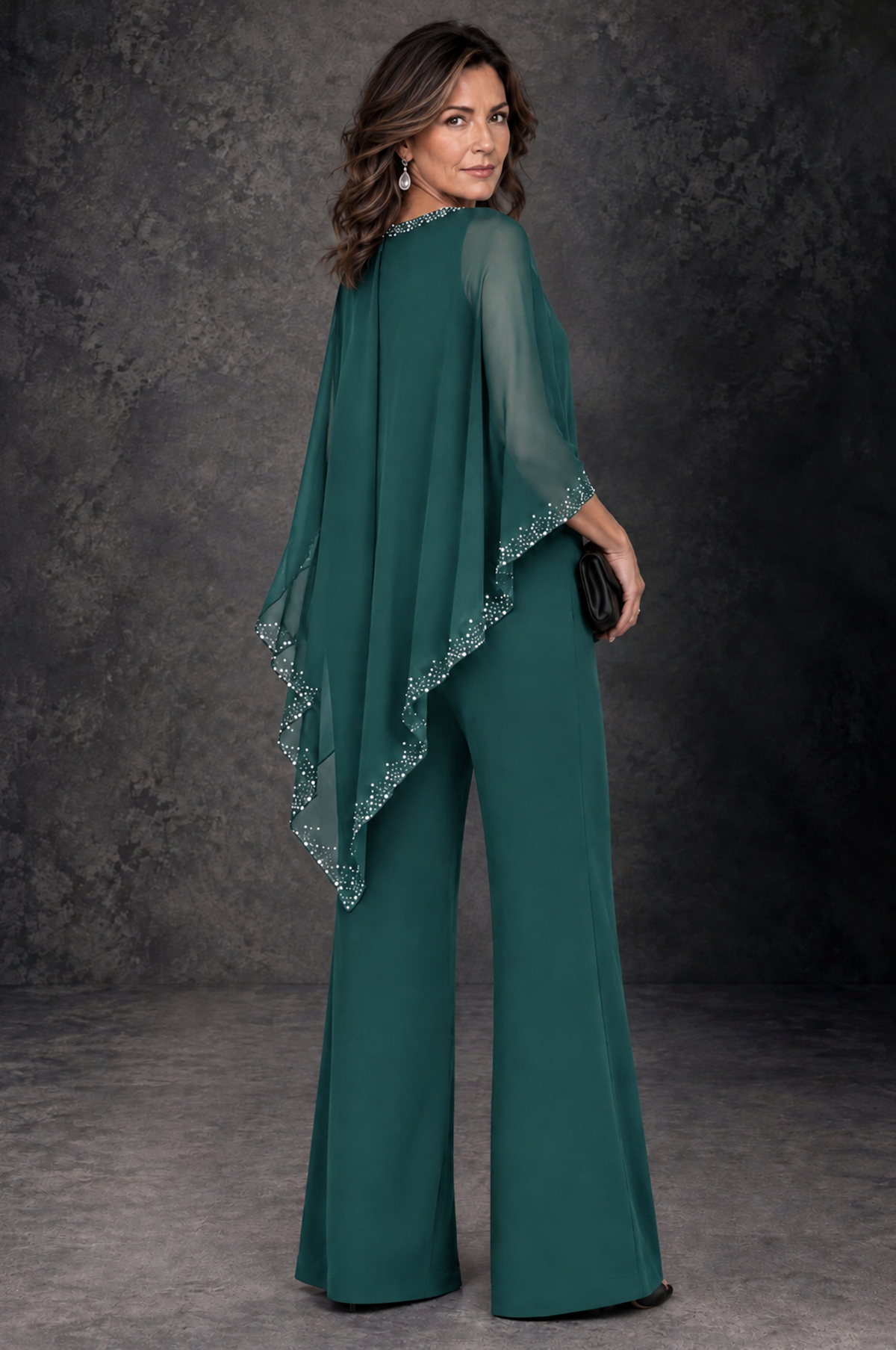 BOLODOO Teal Embellished Cape Mother of the Bride Pantsuit - Teal - Teal_3