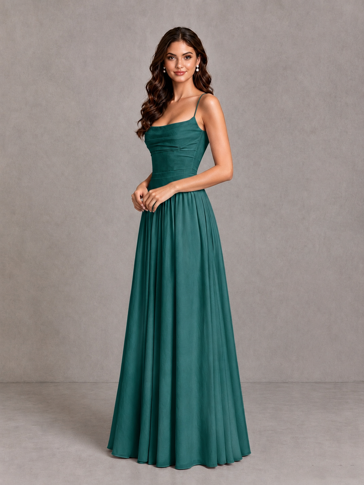 BOLODOO Teal Lace-Up Back A-Line Bridesmaid Dress - Teal - Teal_3