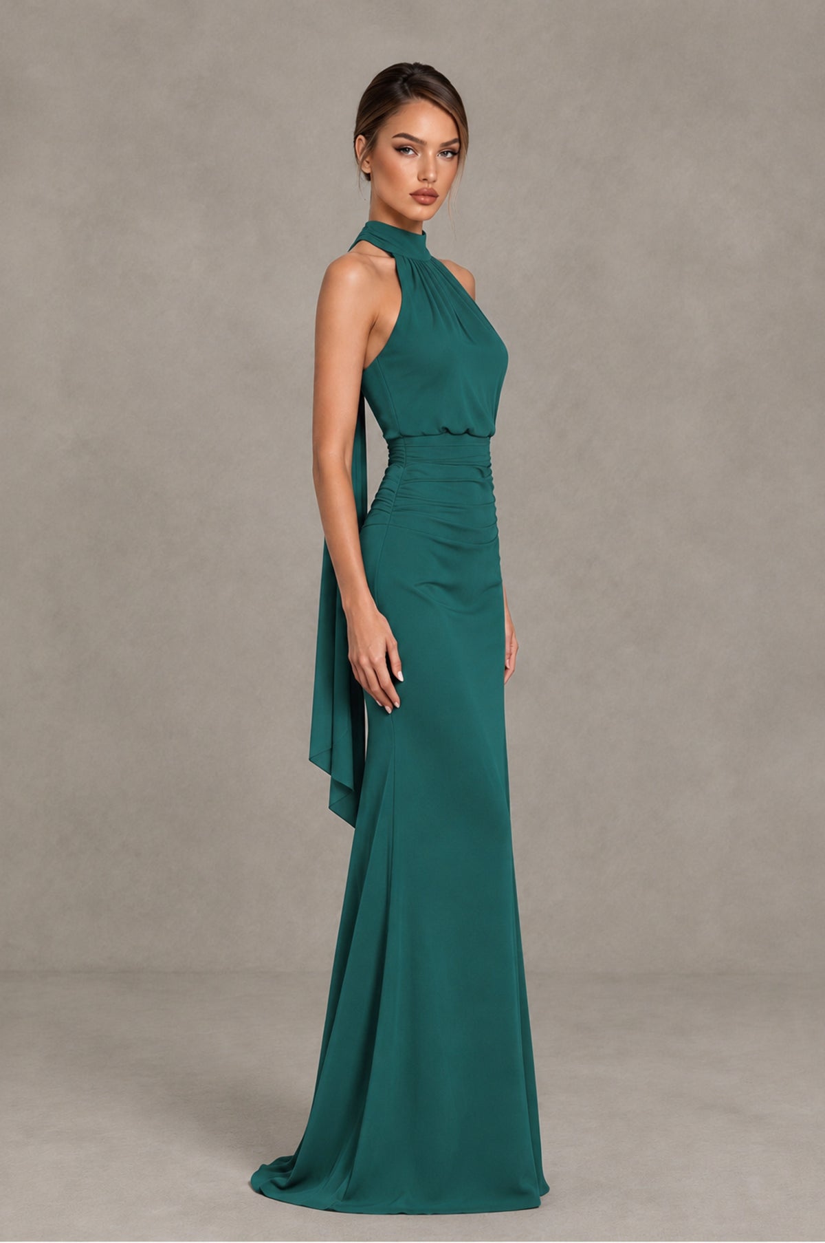 BOLODOO Teal Chiffon Halter Maxi Formal Wedding Guest Dress - Teal - Teal_3