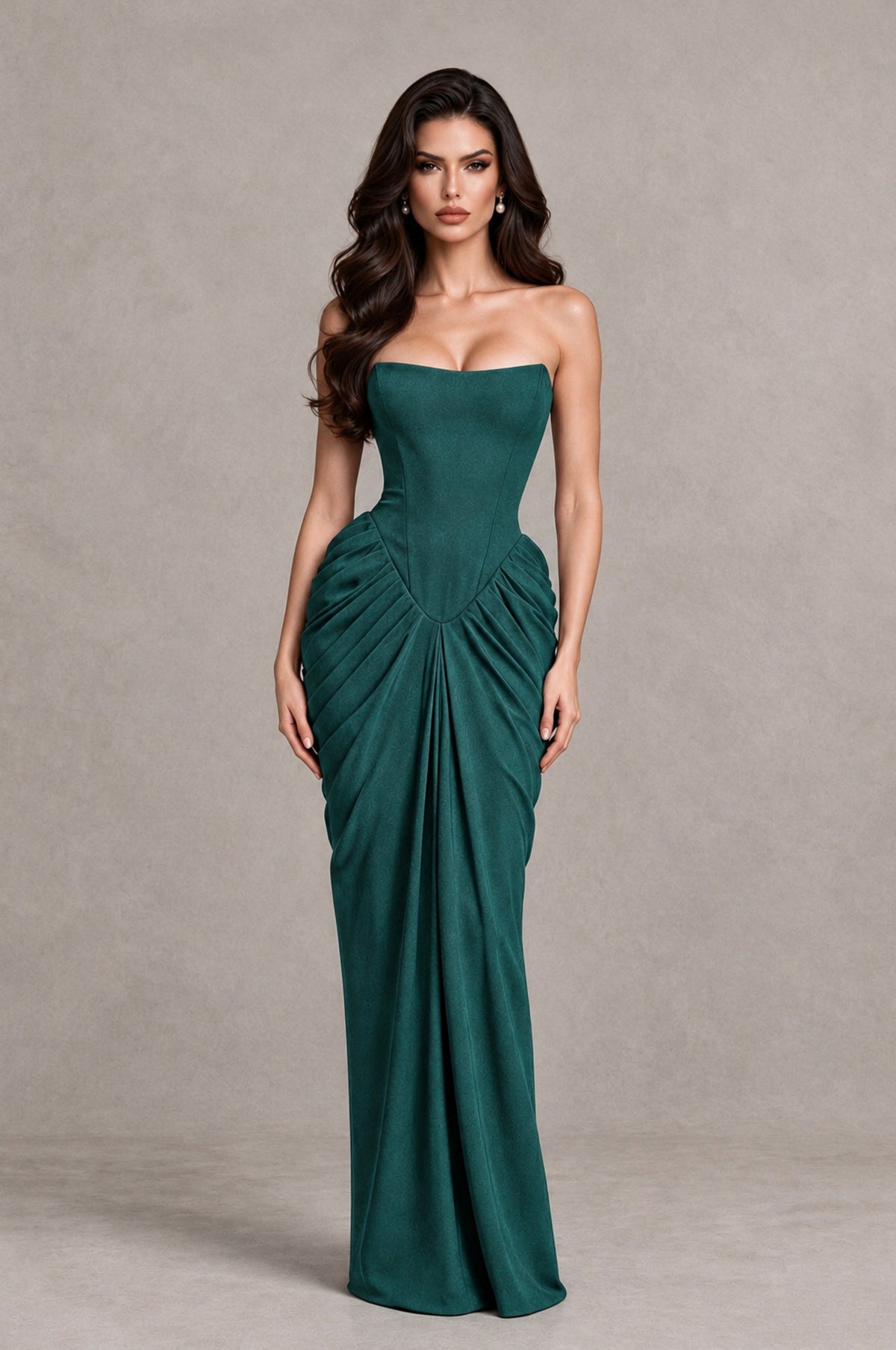 BOLODOO Teal Strapless Ruched Corset Evening Gown - Teal - Teal_3