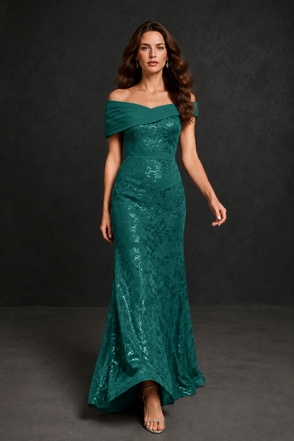 BOLODOO Teal Off-Shoulder Sequin Lace Mermaid Evening Gown | Mother of the Bride Formal Dress - Teal