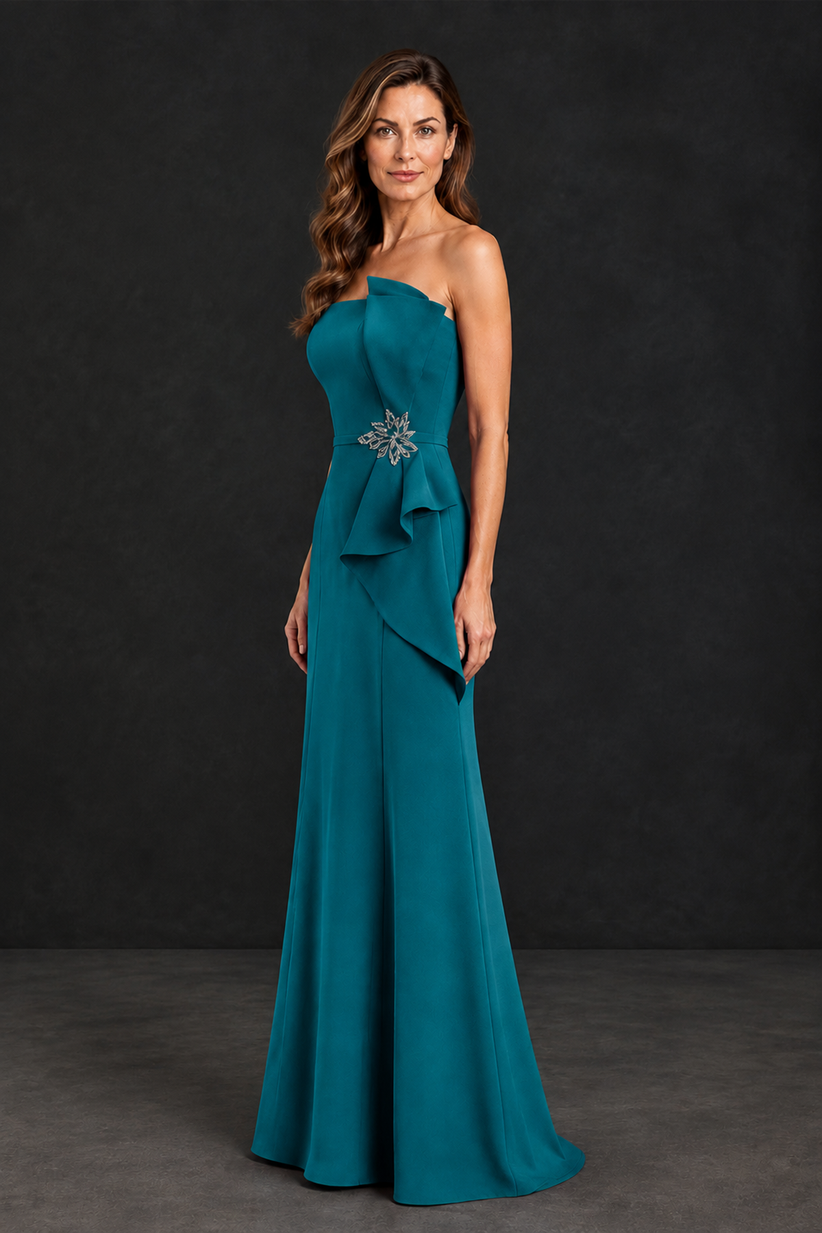 BOLODOO Teal Strapless Mother of the Bride Dress with Ruffle Detail - Teal - Teal_3