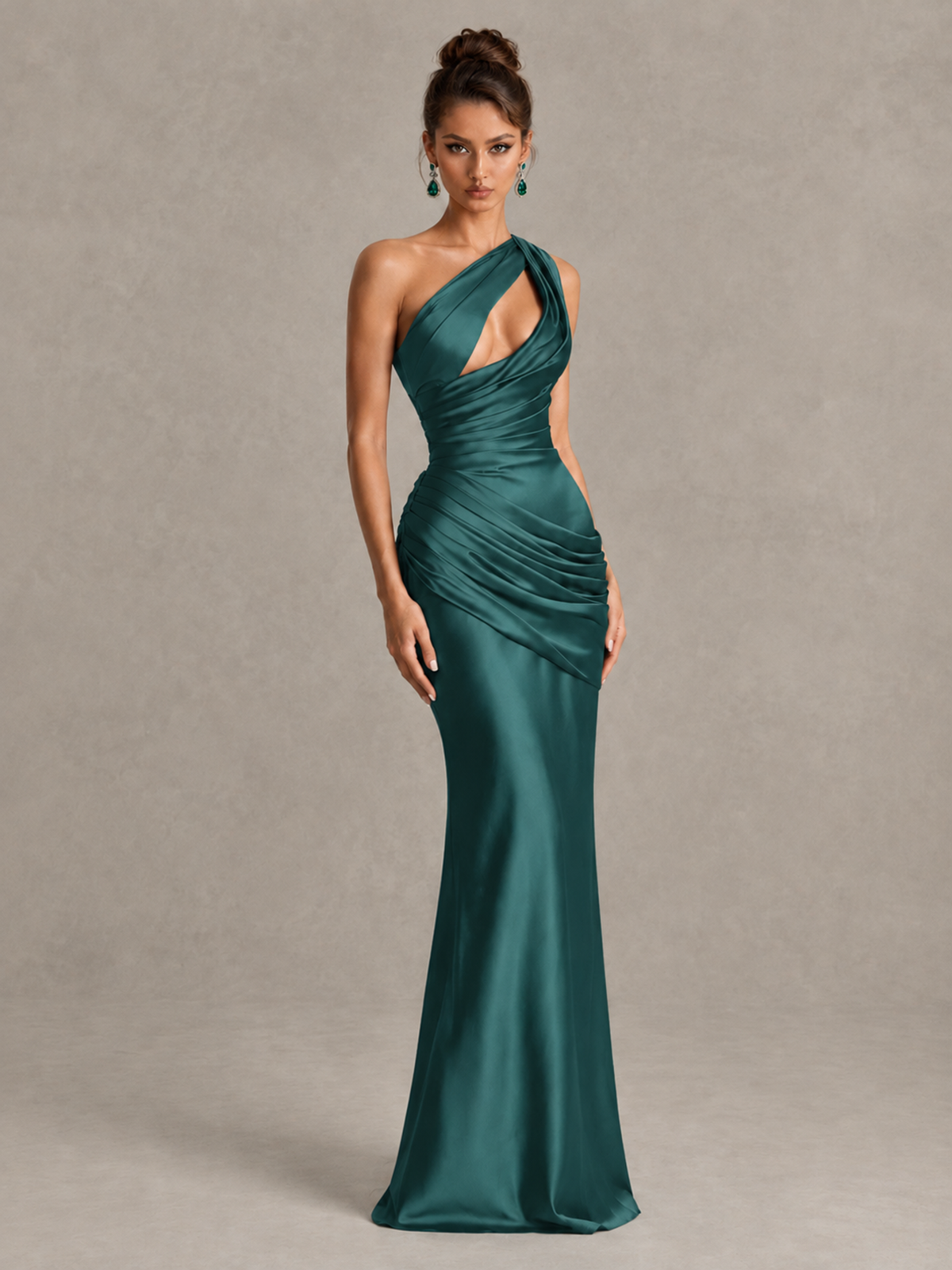 BOLODOO Teal One-Shoulder Cutout Satin Mermaid Prom Dress - Teal - Teal_3