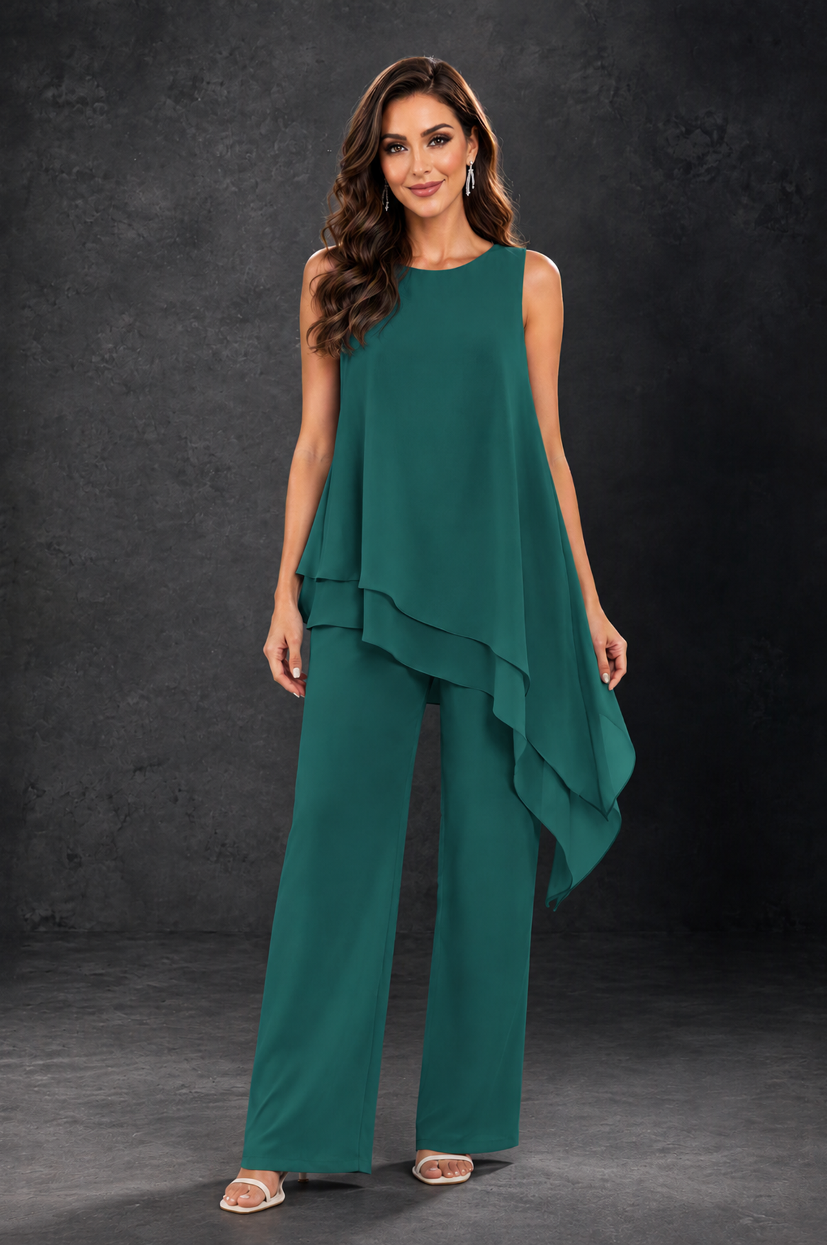 BOLODOO Teal Layered Mother of the Bride Pantsuit with Jacket - Teal - Teal_3