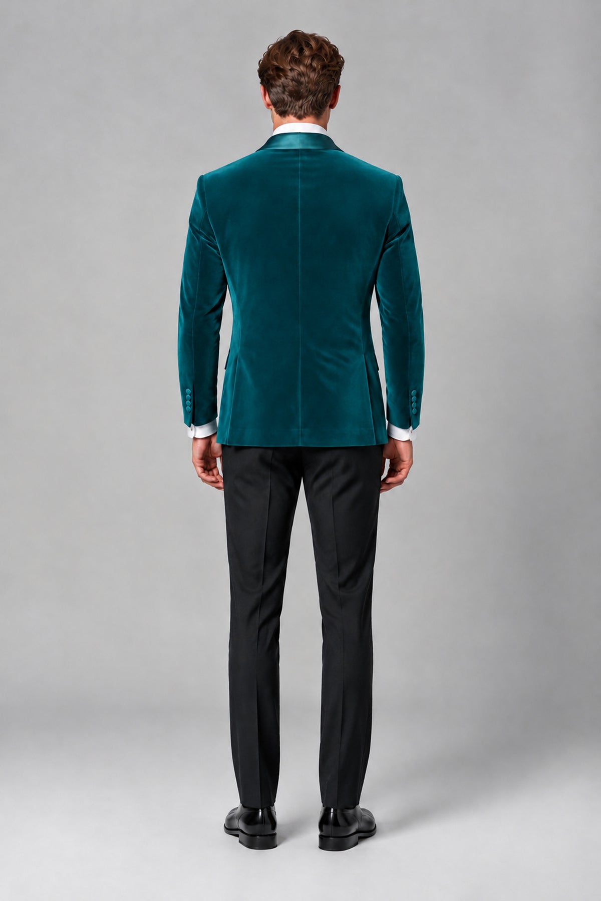 BOLODOO Men's Teal Velvet Blazer | Shawl Lapel Tuxedo Jacket - Teal - Teal_3