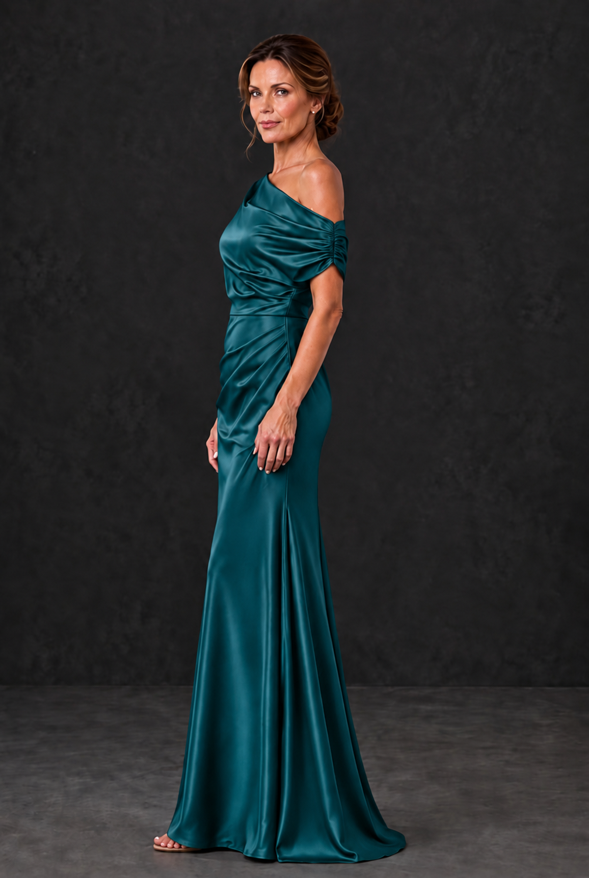 BOLODOO Teal Asymmetric Ruched Mother of the Bride Dress - Teal - Teal_3