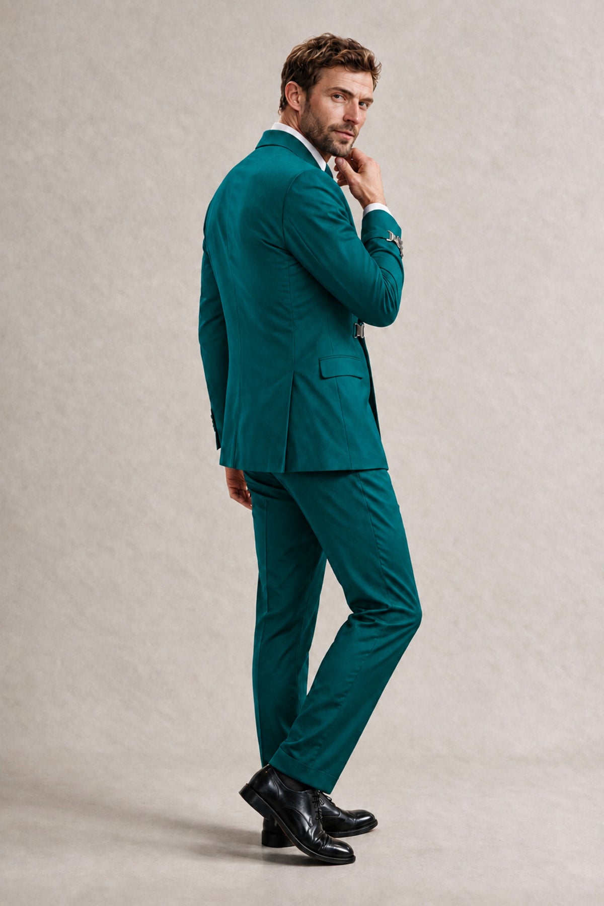 BOLODOO Men's Teal Double-Breasted 2-Piece Suit Set – Blazer & Tailored Trousers - Teal