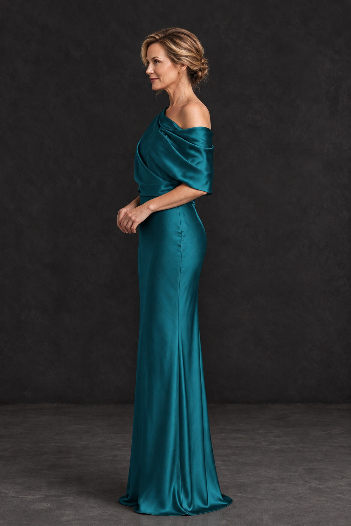 BOLODOO Teal Satin Asymmetric Mother of the Bride Dress - Teal - Teal_3