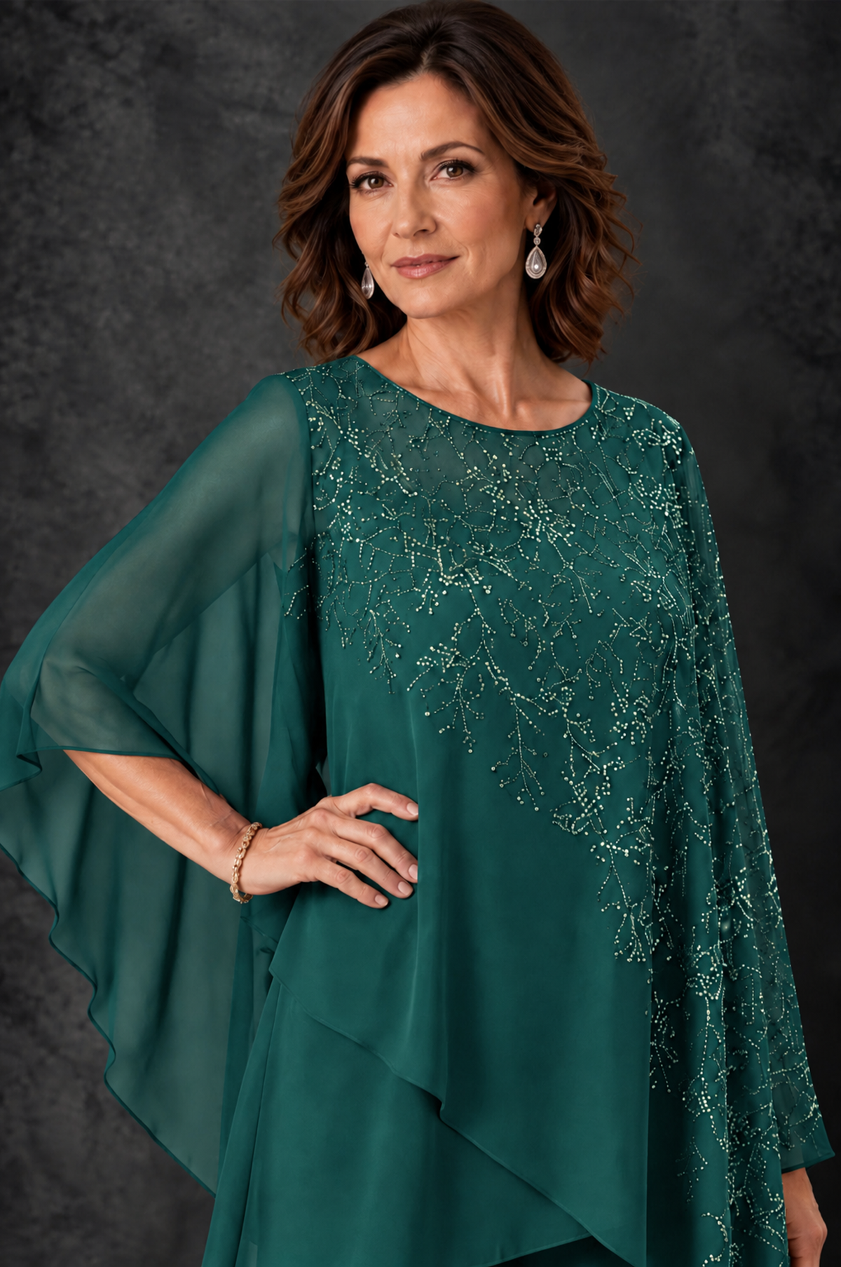 BOLODOO Teal Embellished Cape Pant Suit for Mother of the Bride - Teal - Teal_3