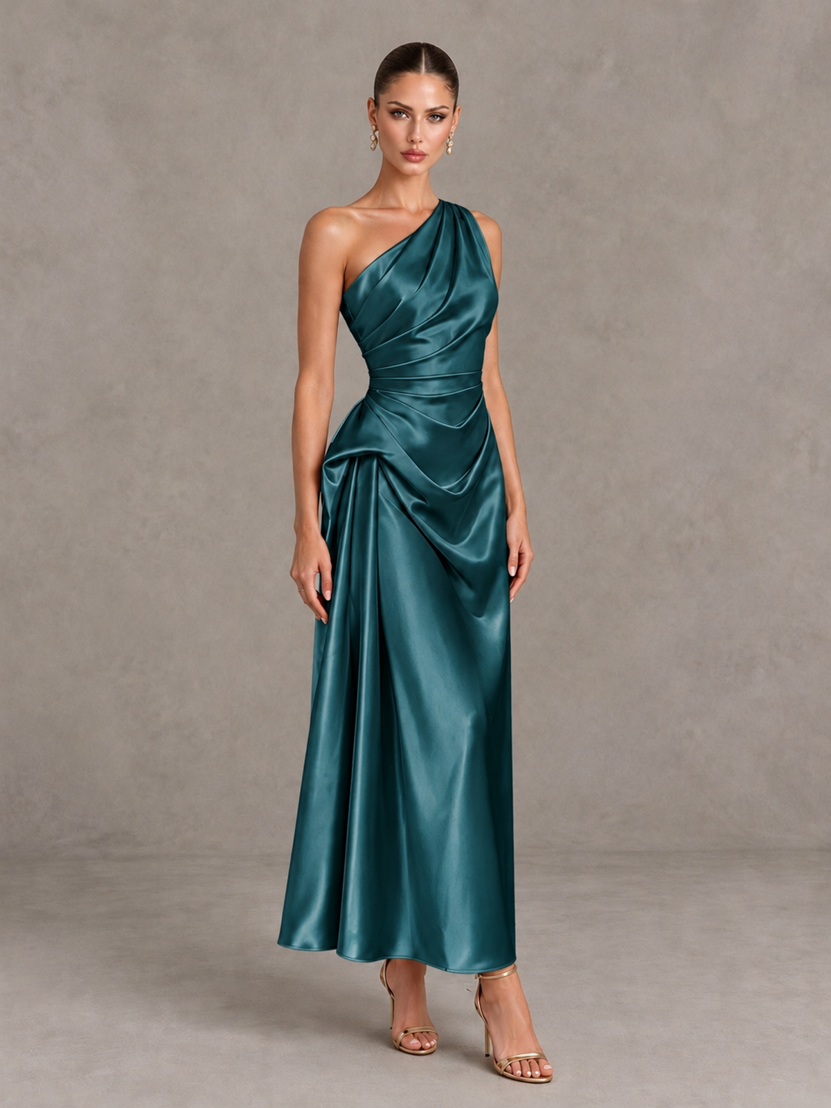 BOLODOO Teal One Shoulder Satin Cocktail Dress with Draped A-Line Skirt - Teal - Teal_3