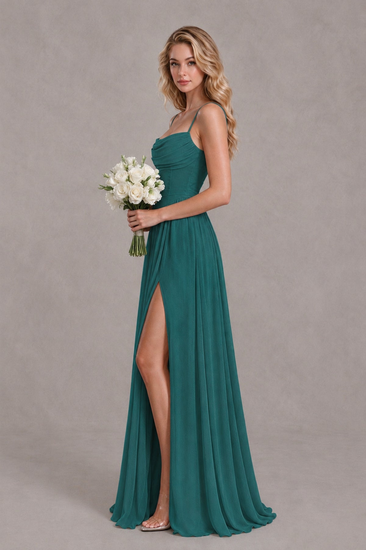 BOLODOO Teal Spaghetti Strap A-Line Bridesmaid Dress with Slit - Teal - Teal_3
