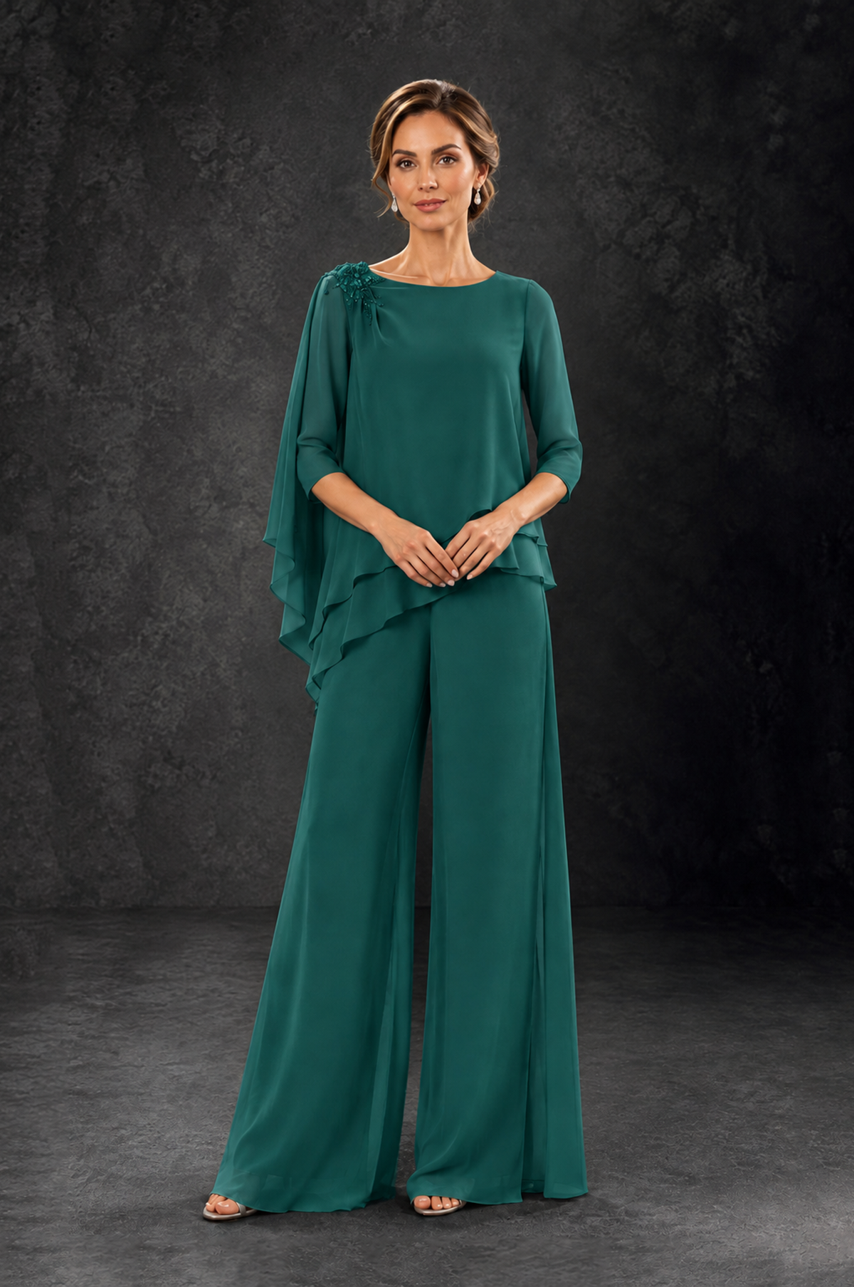 BOLODOO Teal Layered Wide-Leg Mother of the Bride Pant Suit - Teal - Teal_3