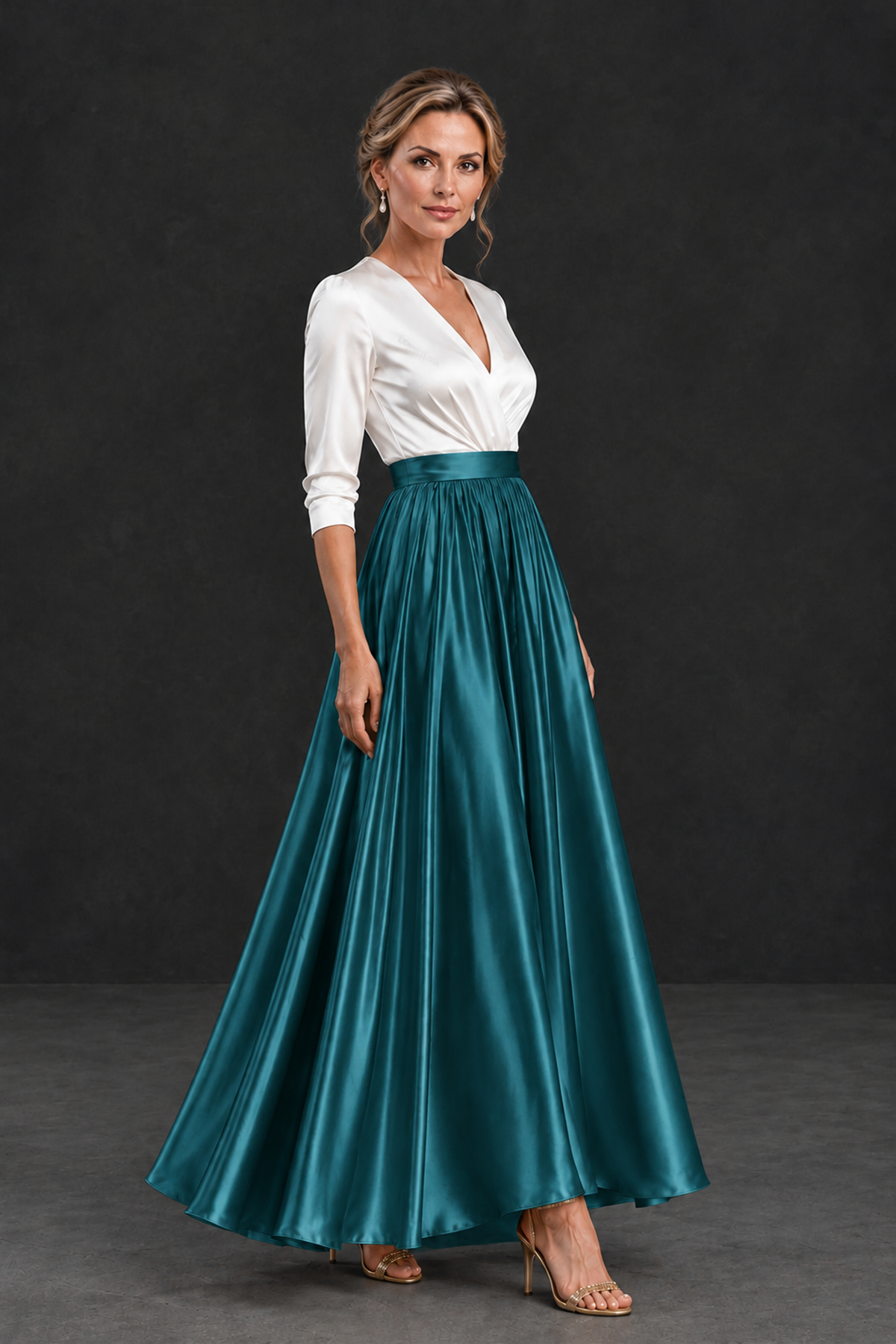 BOLODOO Teal and White V-Neck A-Line Mother of the Bride Dress - Teal - Teal_3