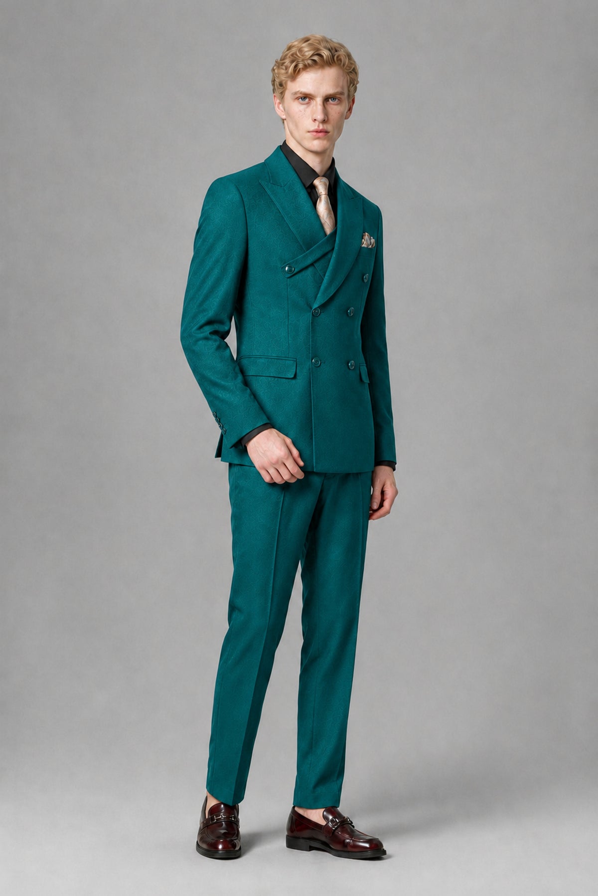 BOLODOO Men's Teal Double-Breasted Two-Piece Suit – Jacket & Trousers - Teal