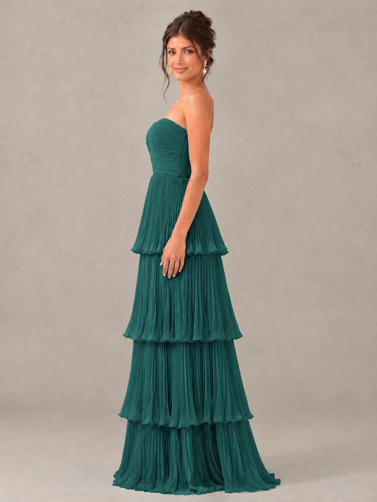 BOLODOO Teal Strapless Tiered Pleated Bridesmaid Dress - Teal - Teal_3
