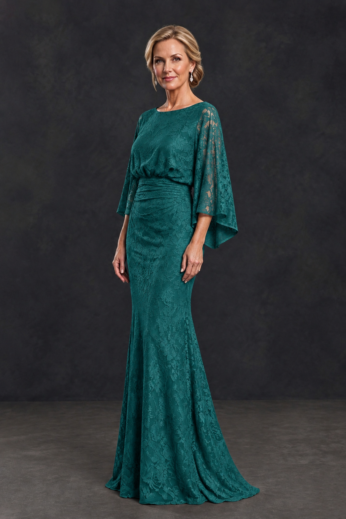 BOLODOO Teal Lace Flutter Sleeve Mother of the Bride Dress - Teal - Teal_3
