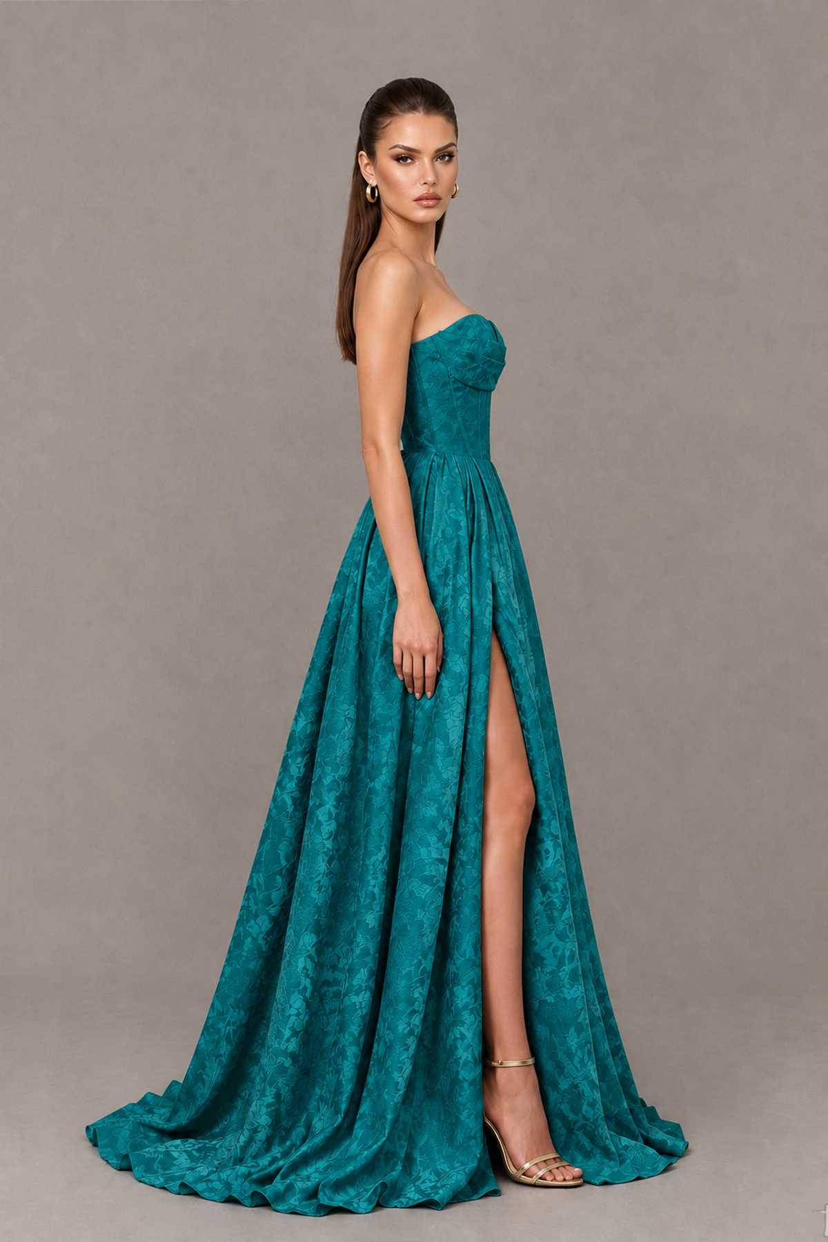 BOLODOO Teal Strapless Sweetheart Corset Prom Dress with High Slit – Lace-Up Back A-Line Evening Gown - Teal - Teal_3