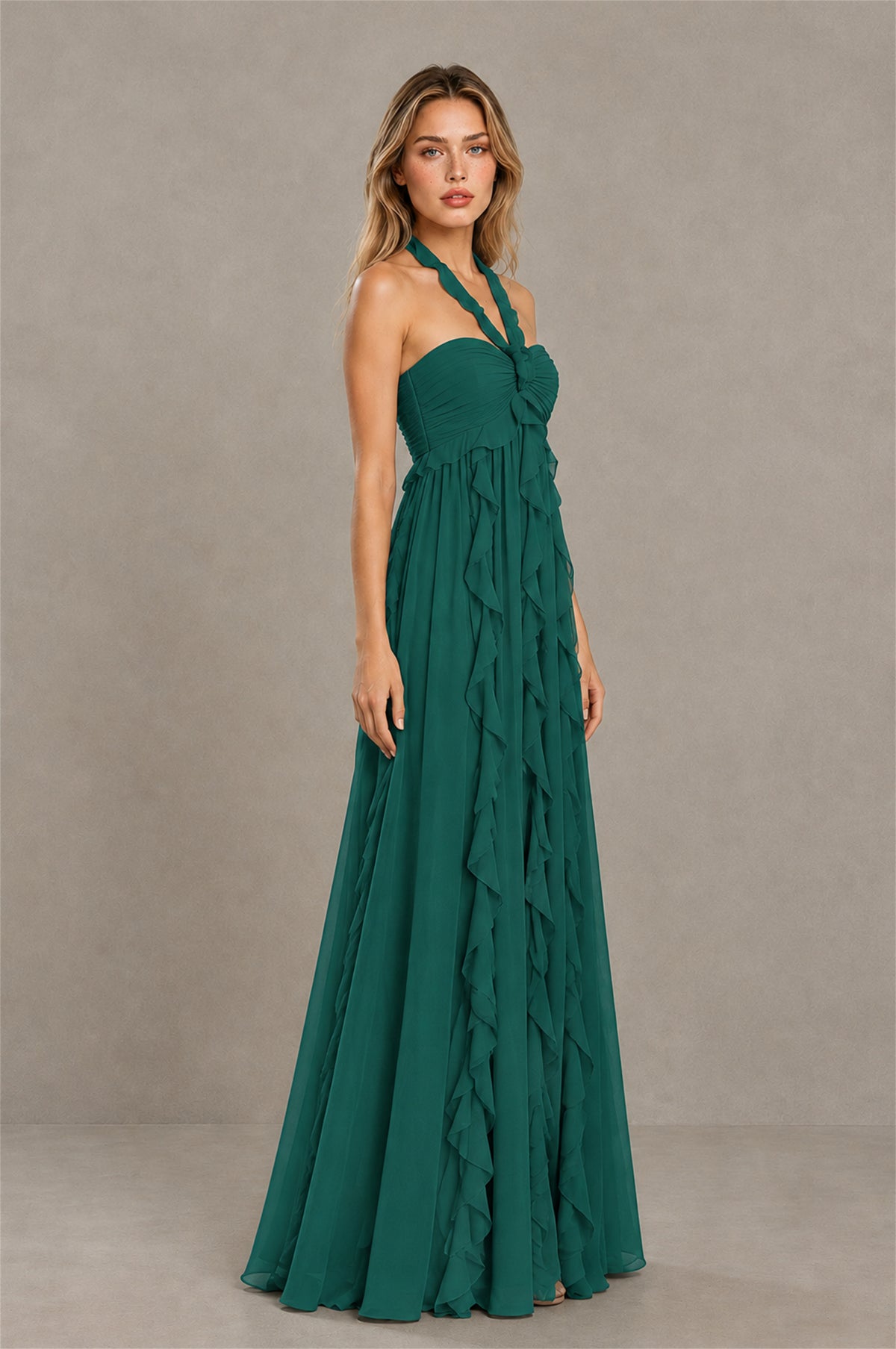 BOLODOO Teal Halter Ruffle A-Line Floor-Length Evening Dress - Teal - Teal_3
