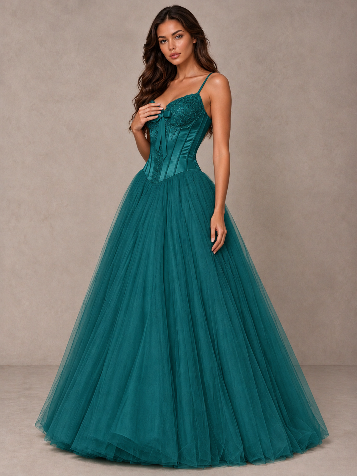 BOLODOO Teal Corset Tulle Prom Dress with Spaghetti Straps - Teal - Teal_3