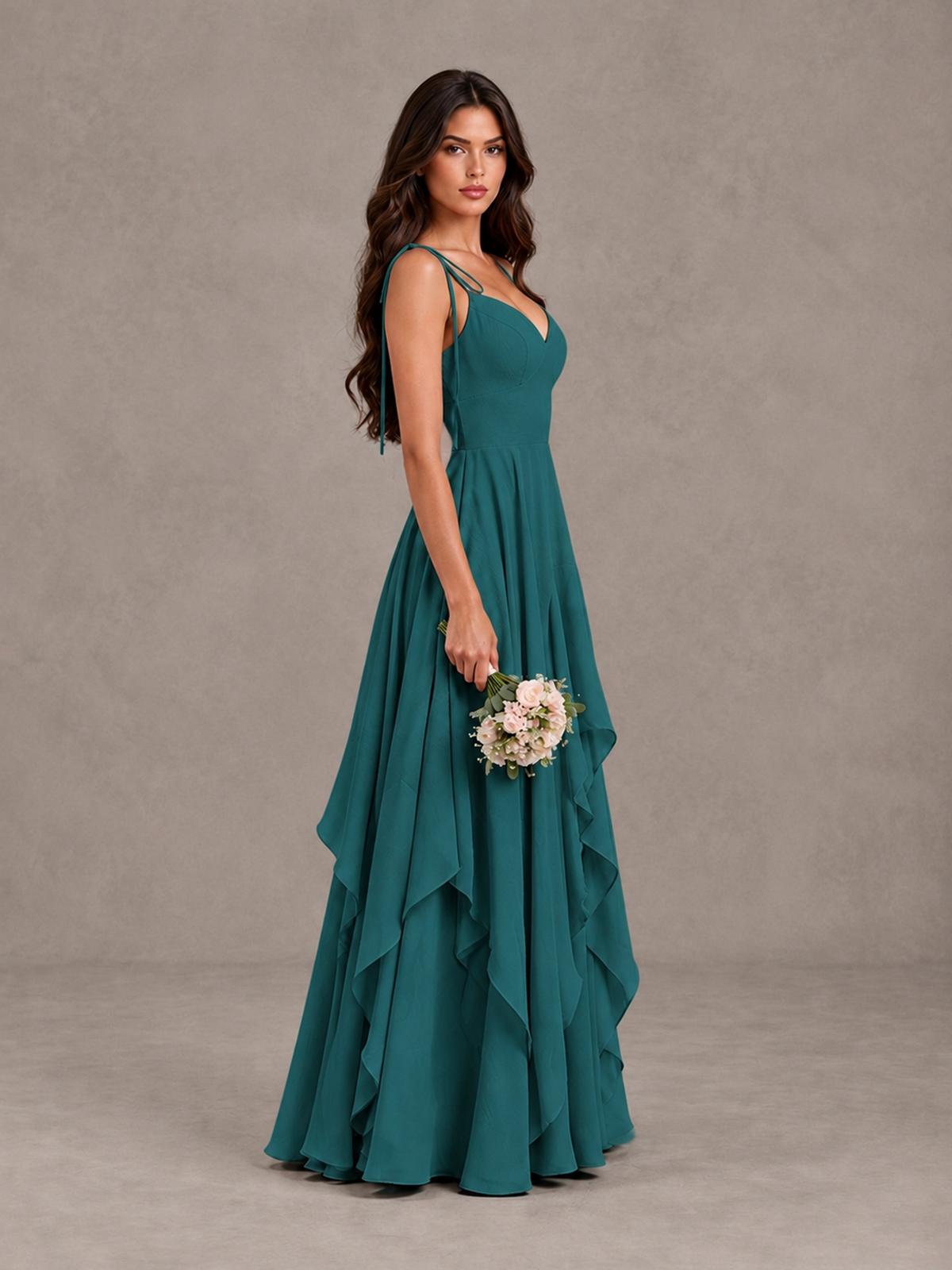 BOLODOO Teal Tie-Strap Ruffle A-Line Bridesmaid Dress - Teal - Teal_3