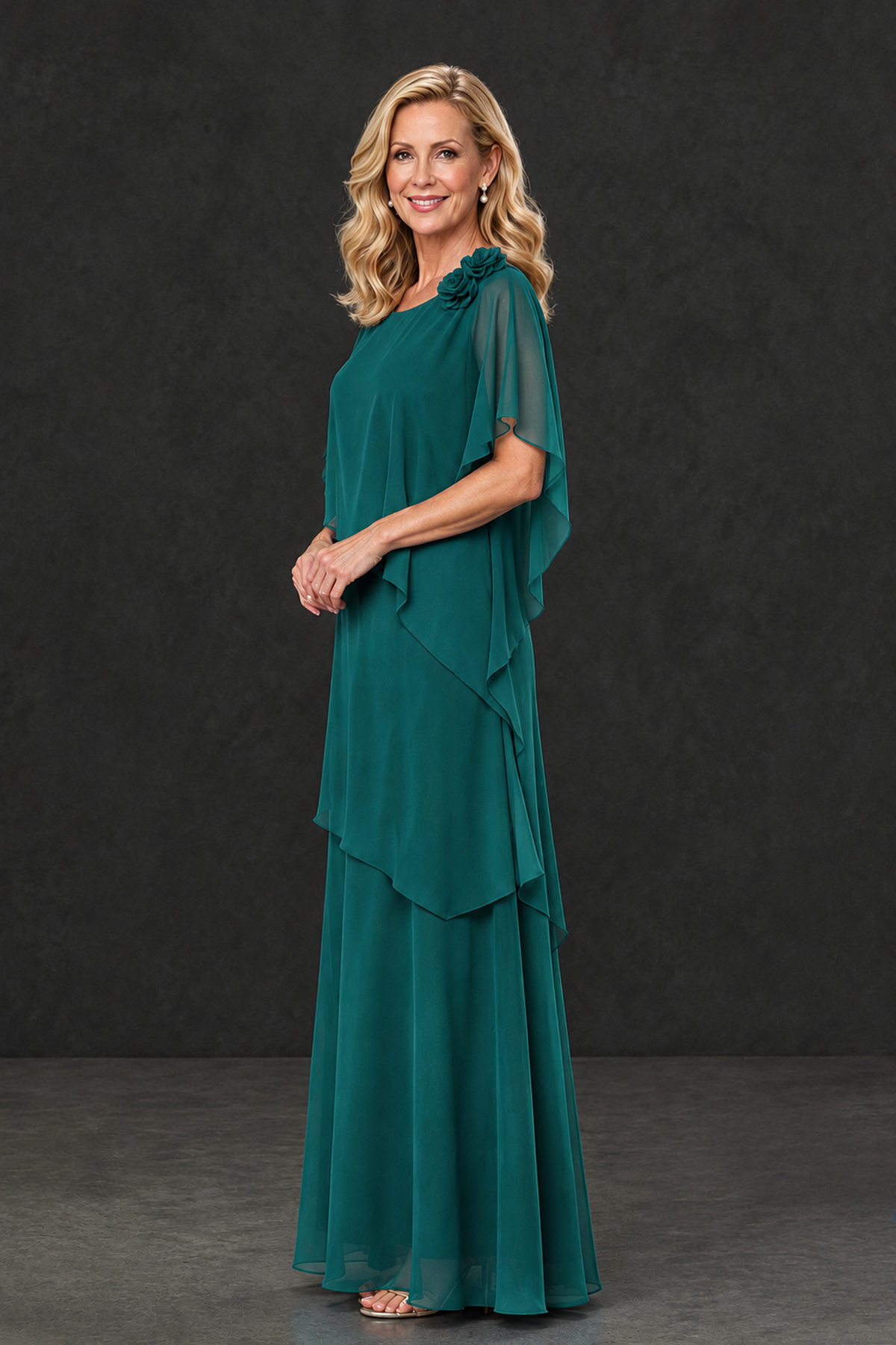BOLODOO Teal Tiered Flutter Sleeve Mother of the Bride Maxi Dress - Teal - Teal_3