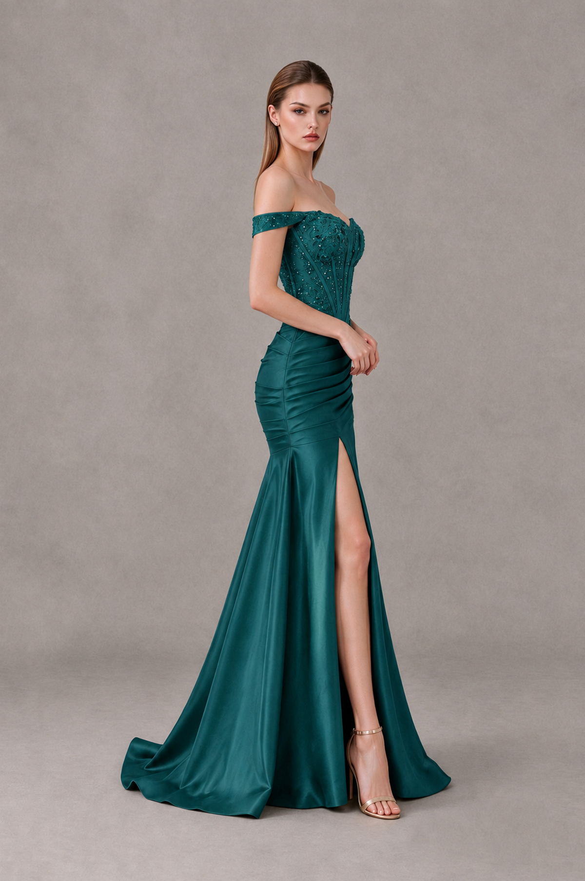BOLODOO Teal Off-Shoulder Corset Mermaid Prom Dress with Slit Sequin Lace Evening Gown - Teal - Teal_3