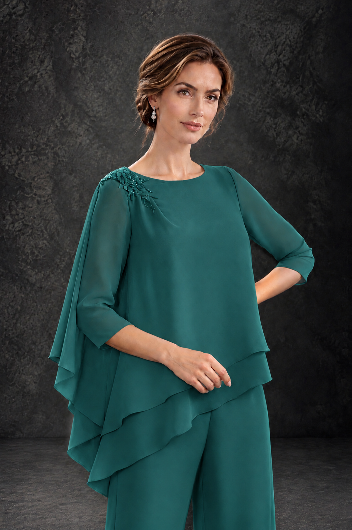 BOLODOO Teal Layered Wide-Leg Mother of the Bride Pant Suit - Teal - Teal_4