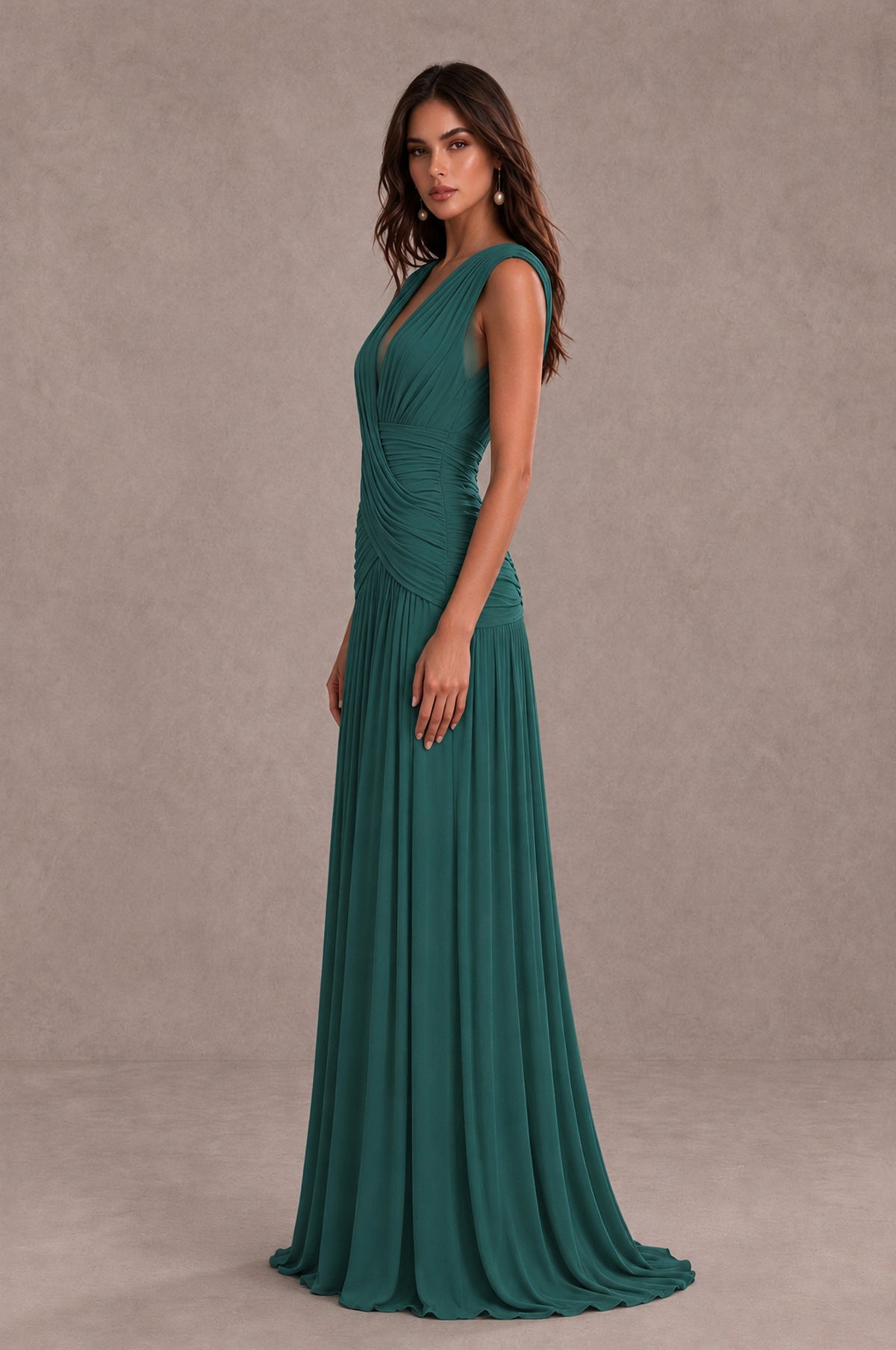 BOLODOO Teal V-Neck Ruched Wedding Guest Dress - Teal - Teal_4