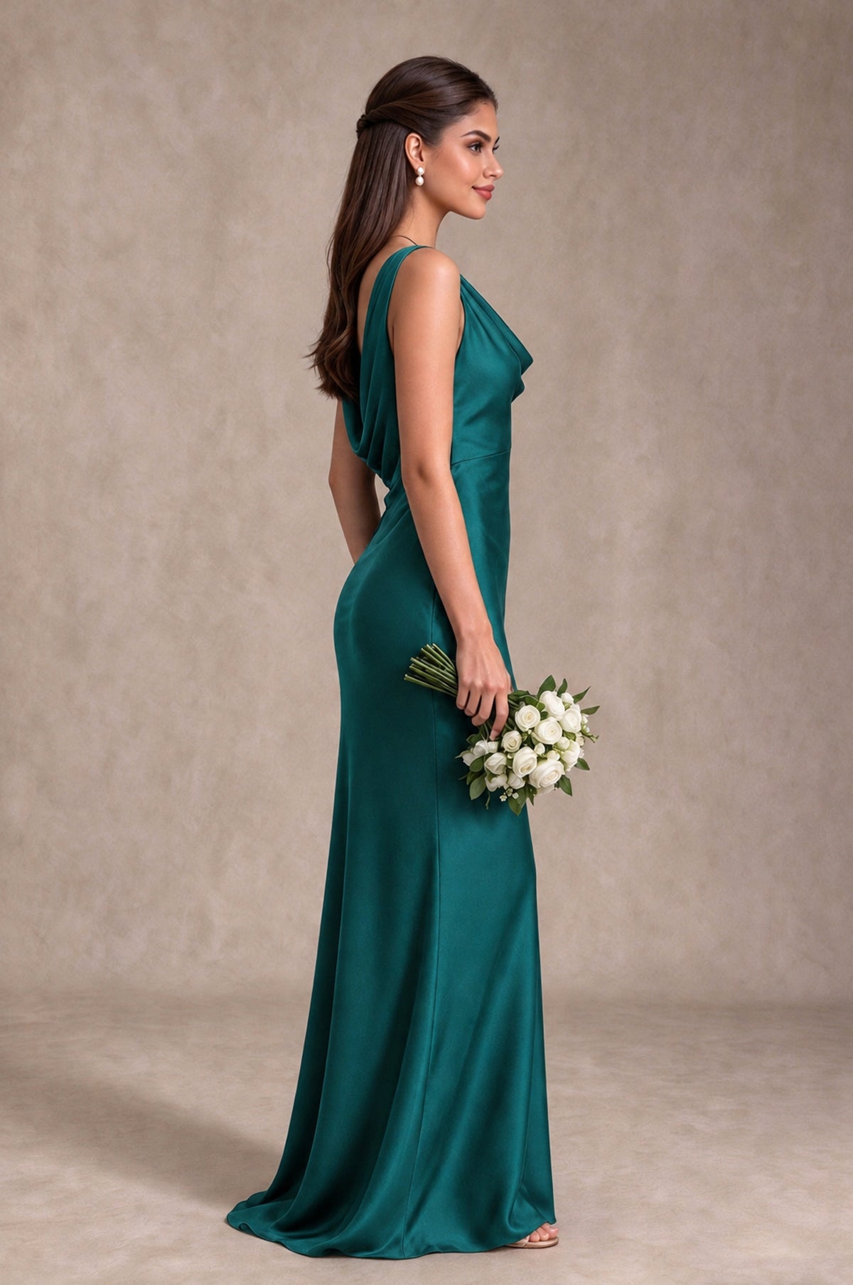 BOLODOO Teal Cowl Neck Open Back Satin Bridesmaid Dress - Teal - Teal_4