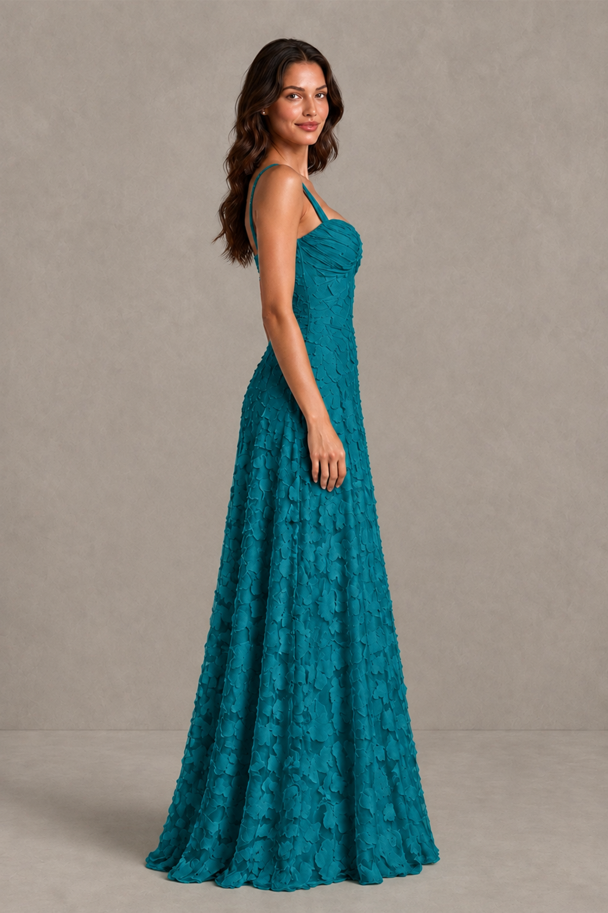 BOLODOO Teal Floral-Textured A-Line Dress with Lace-Up Back - Teal - Teal_4