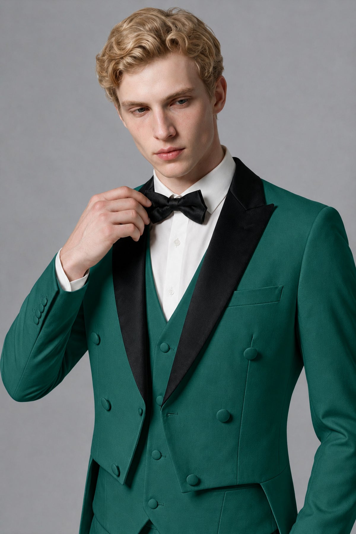 Bolodoo Men's Teal 3-Piece Tailcoat Tuxedo Suit with Vest & Trousers - Teal - Teal_4