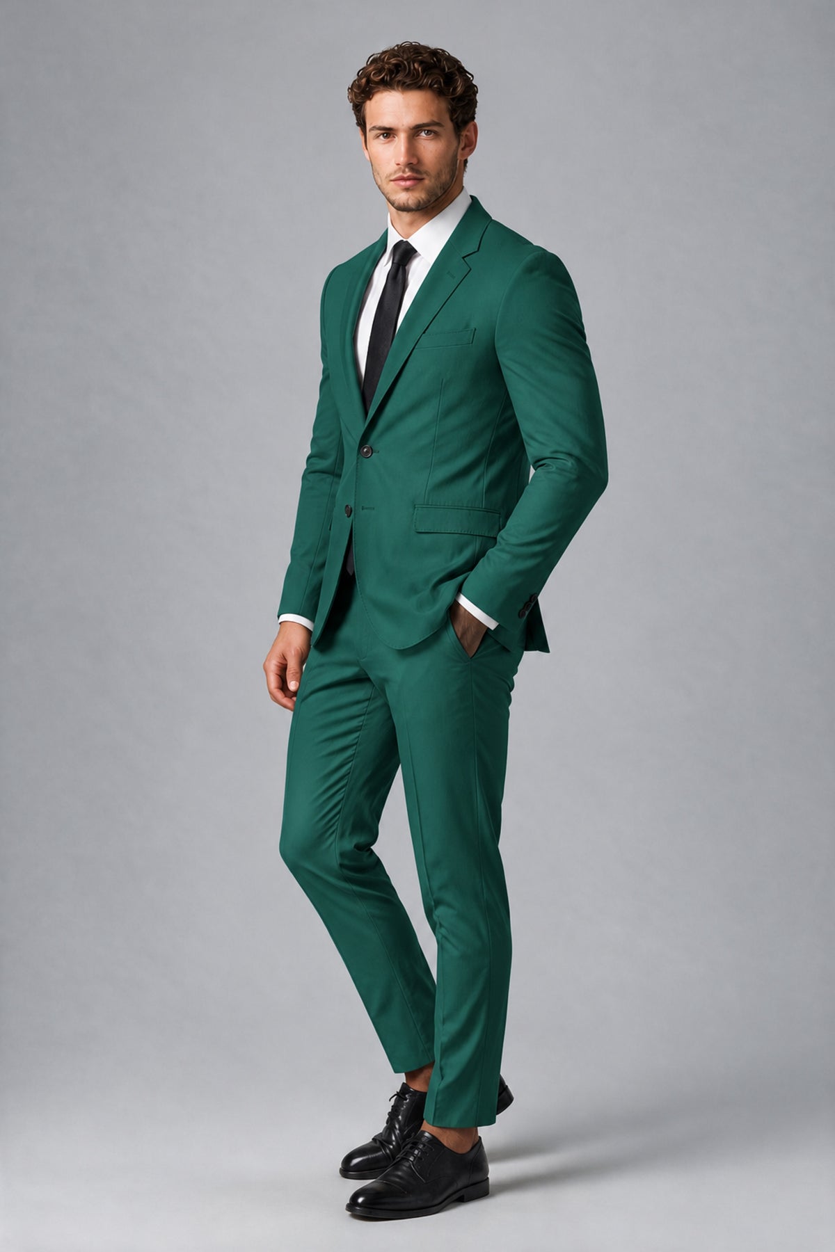 Bolodoo Men's Teal Two-Piece Suit with Notch-Lapel Jacket & Trousers - Teal - Teal_4