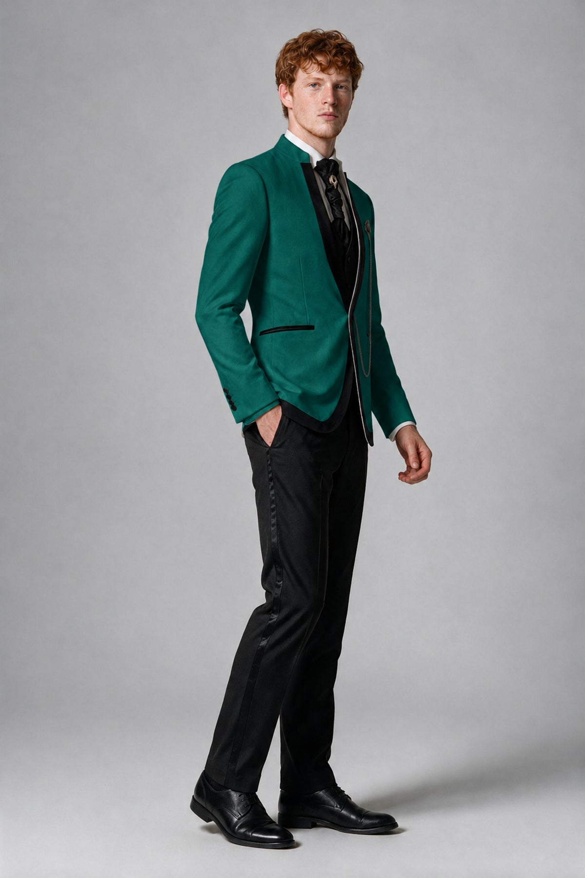 Bolodoo Men's Teal 3-Piece Shawl Lapel Tuxedo Suit with Vest - Teal - Teal_4