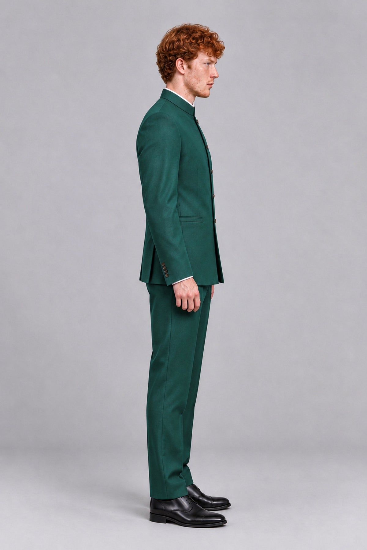 BOLODOO Men's Teal Mandarin Collar Two-Piece Suit - Teal - Teal_4