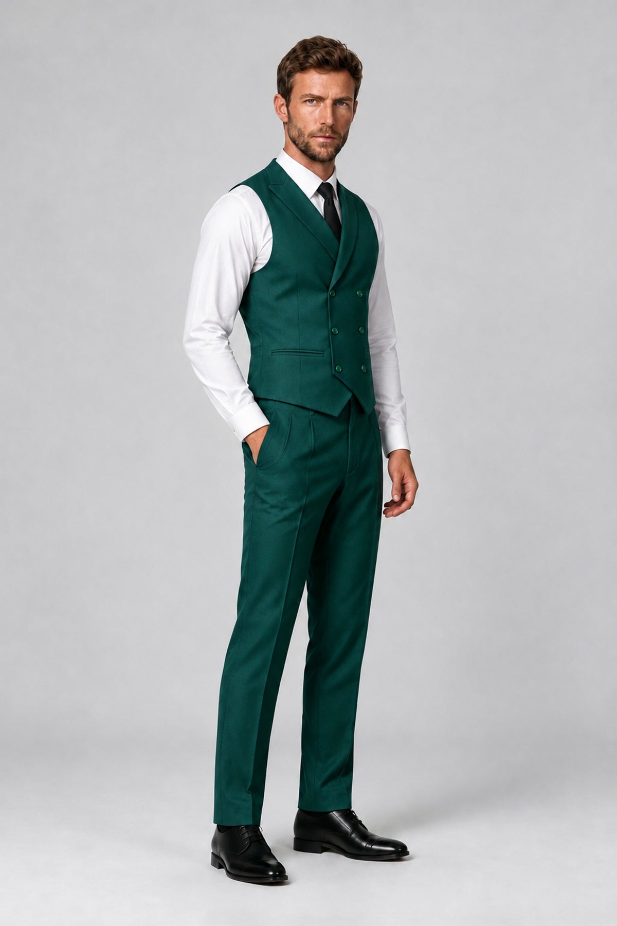 Bolodoo Men's Teal Double-Breasted Vest and Pants 2-Piece Suit - Teal - Teal_4