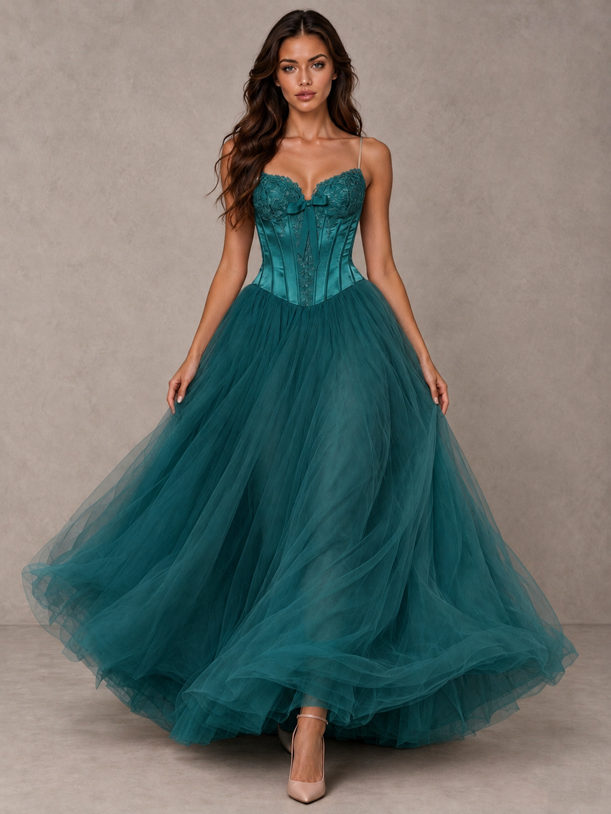 BOLODOO Teal Corset Tulle Prom Dress with Spaghetti Straps - Teal - Teal_4