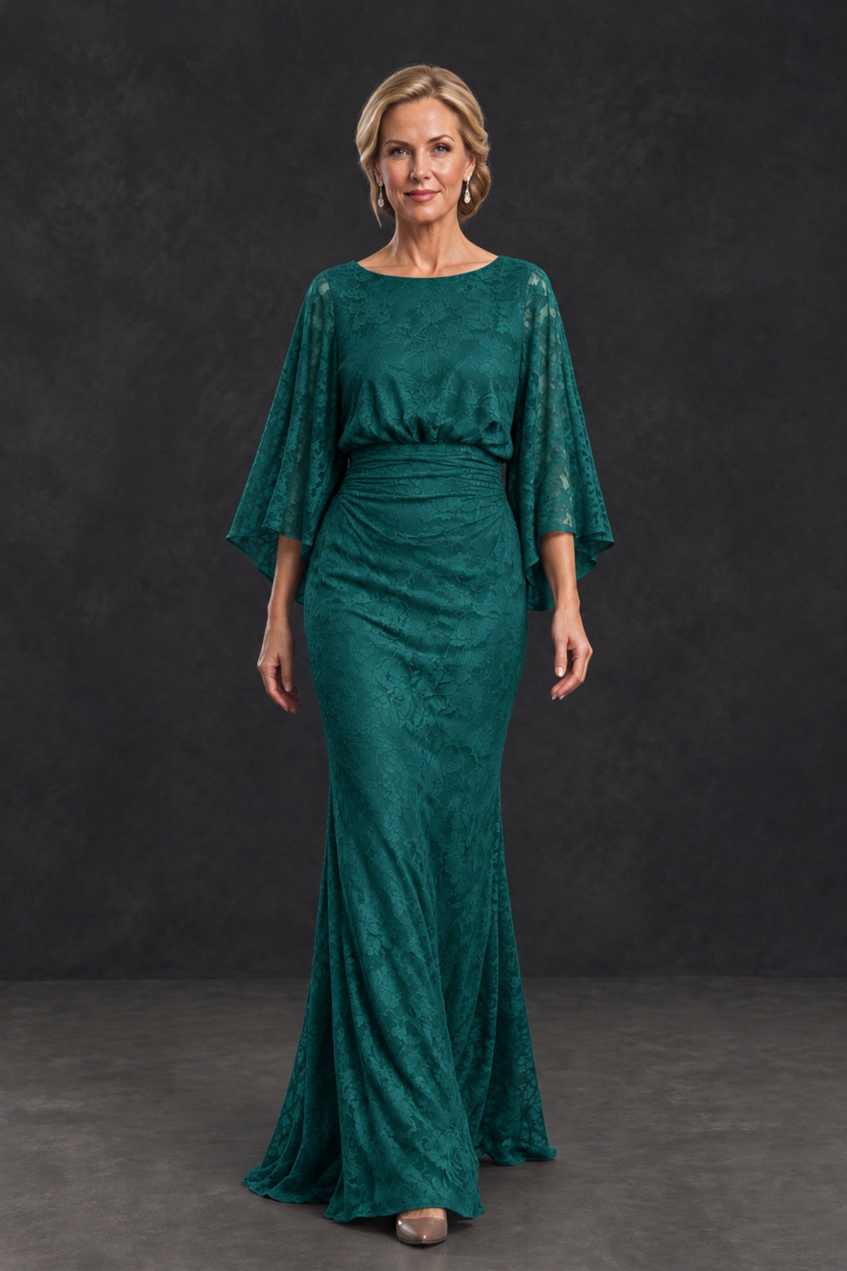 BOLODOO Teal Lace Flutter Sleeve Mother of the Bride Dress - Teal - Teal_4