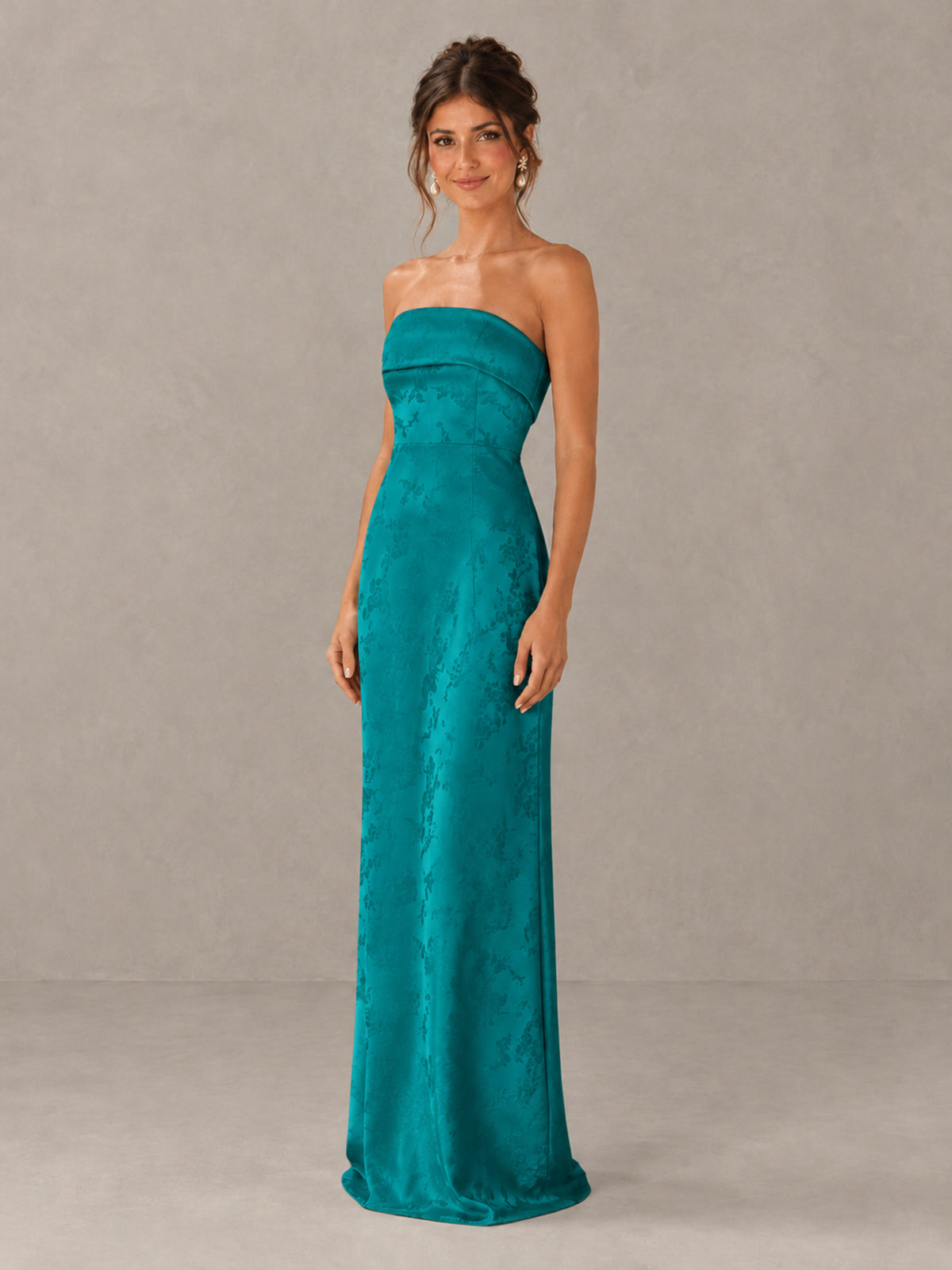 BOLODOO Teal Strapless Floral Bridesmaid Dress - Teal - Teal_4
