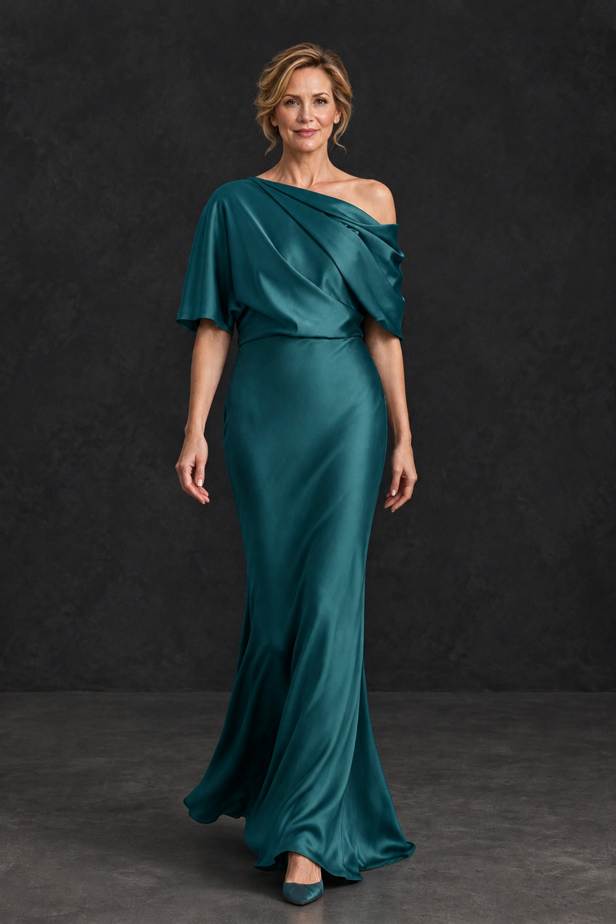 BOLODOO Teal Satin Asymmetric Mother of the Bride Dress - Teal - Teal_4