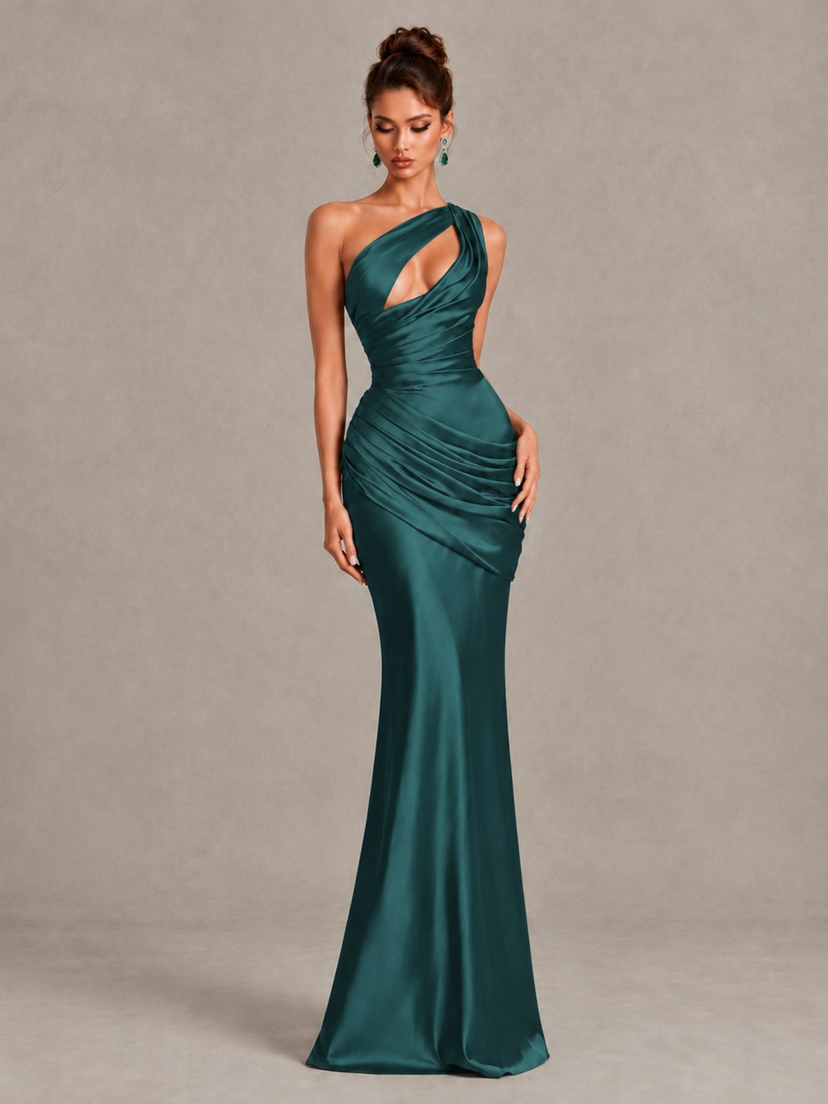 BOLODOO Teal One-Shoulder Cutout Satin Mermaid Prom Dress - Teal - Teal_4