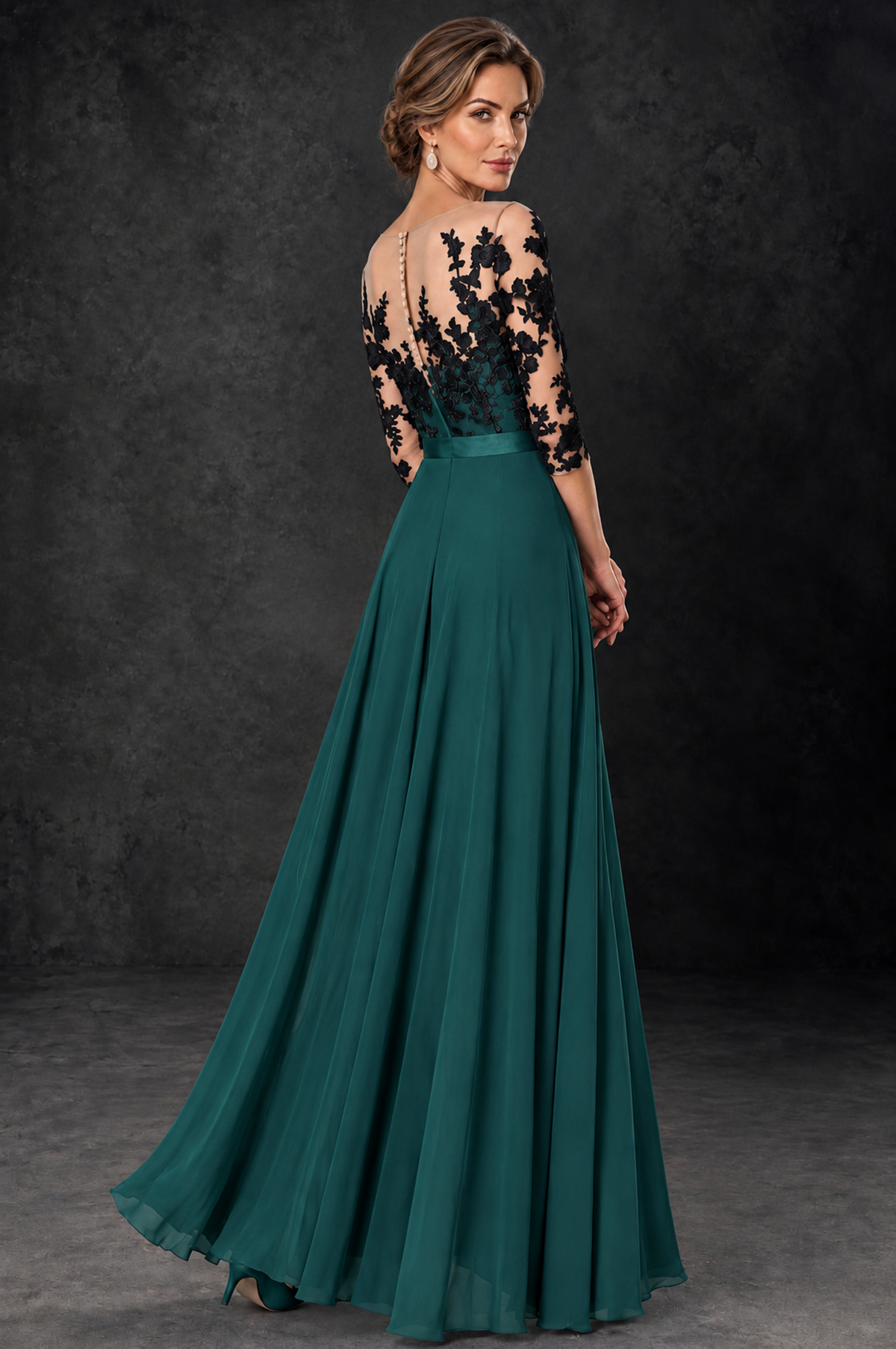 BOLODOO Teal Lace Wide-Leg Jumpsuit with Three-Quarter Sleeves - Teal - Teal_4