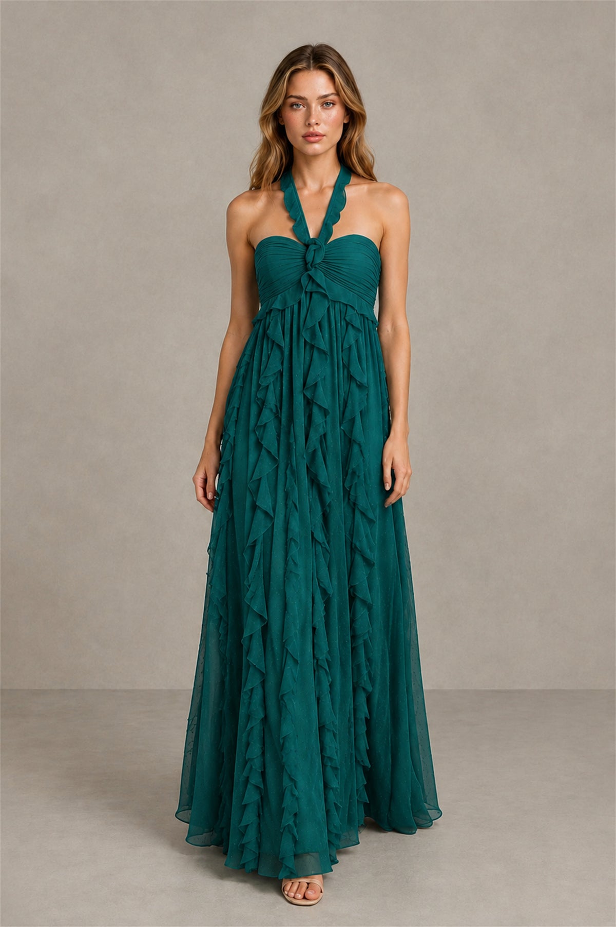 BOLODOO Teal Halter Ruffle A-Line Floor-Length Evening Dress - Teal - Teal_4