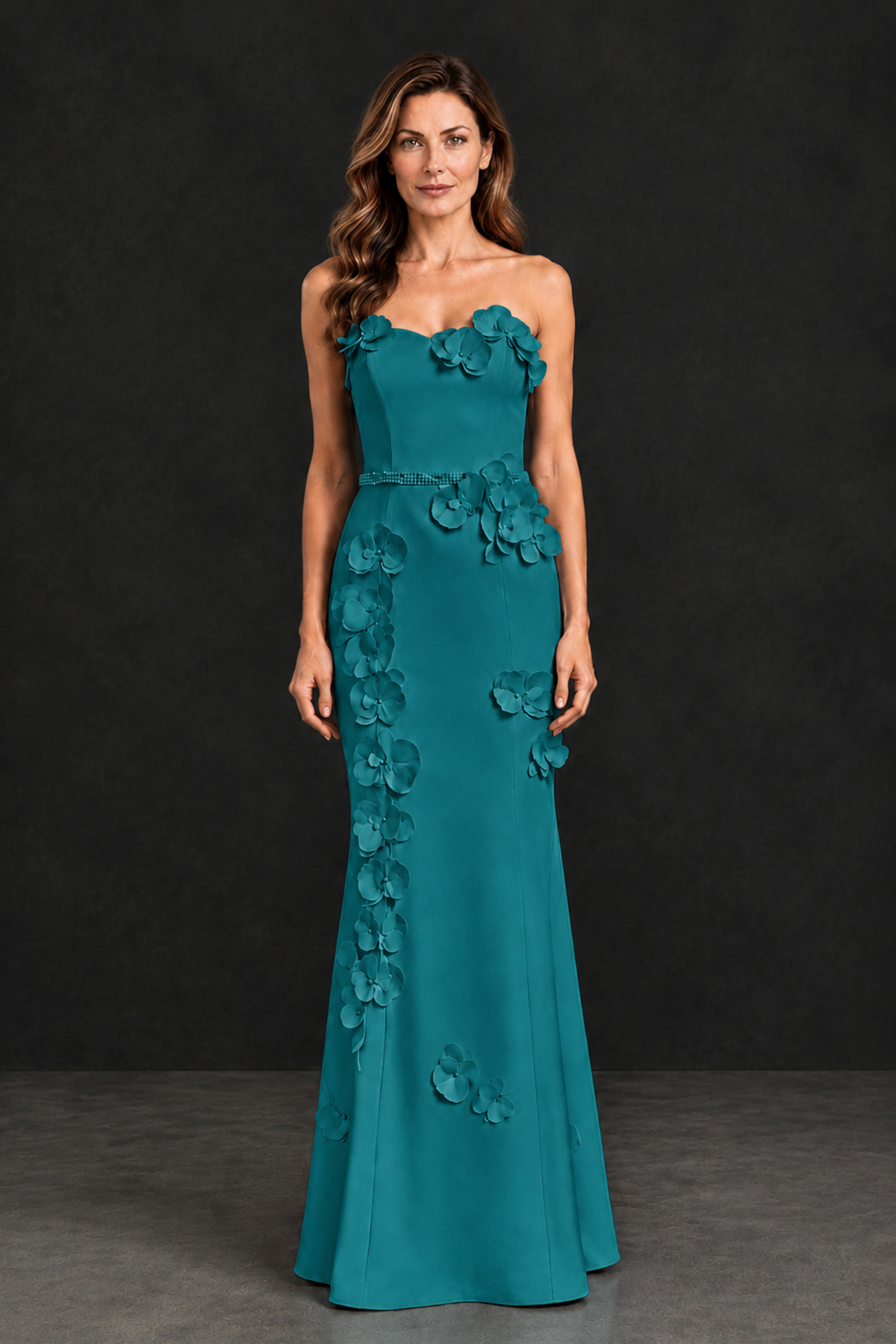 BOLODOO Teal Strapless Mother of the Bride Dress with 3D Floral Appliques - Teal - Teal_4