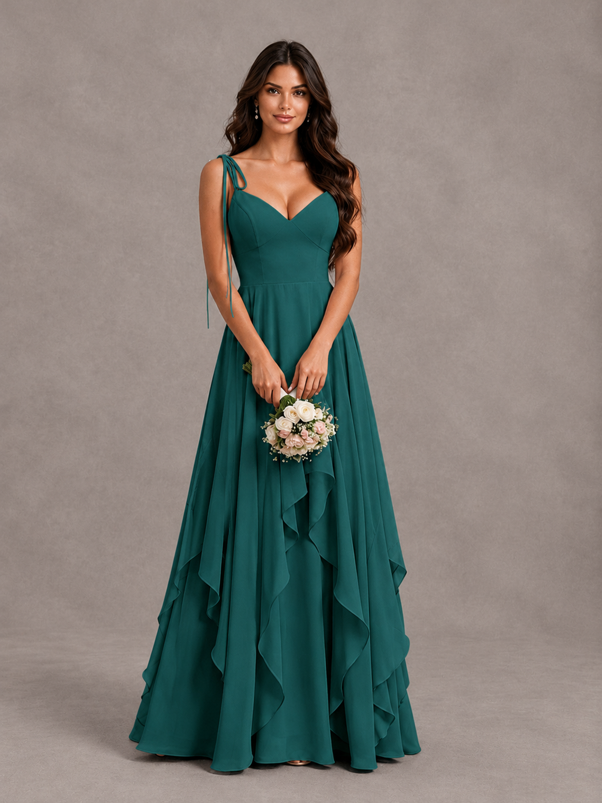 BOLODOO Teal Tie-Strap Ruffle A-Line Bridesmaid Dress - Teal - Teal_4