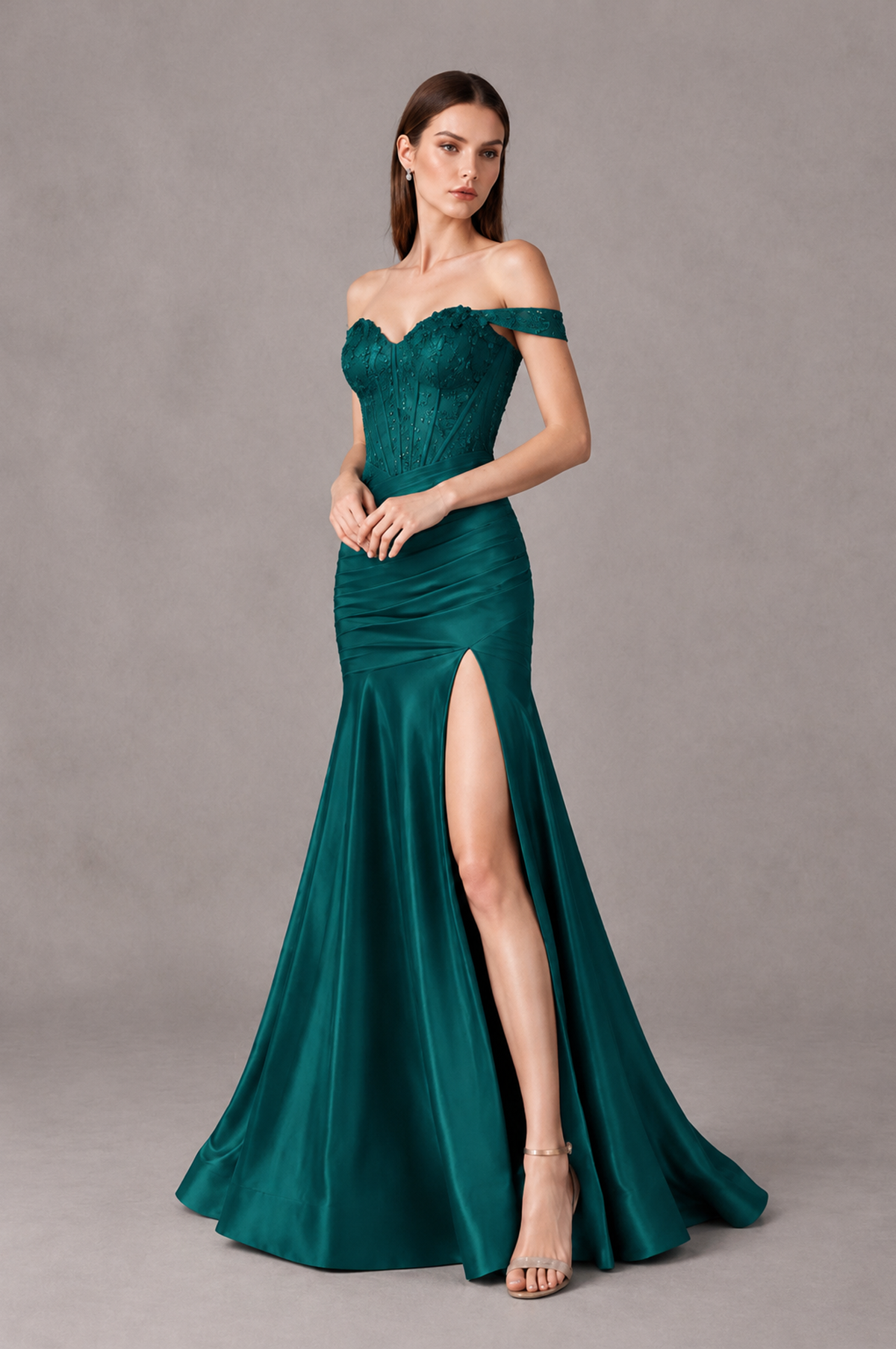BOLODOO Teal Off-Shoulder Corset Mermaid Prom Dress with Slit Sequin Lace Evening Gown - Teal - Teal_4