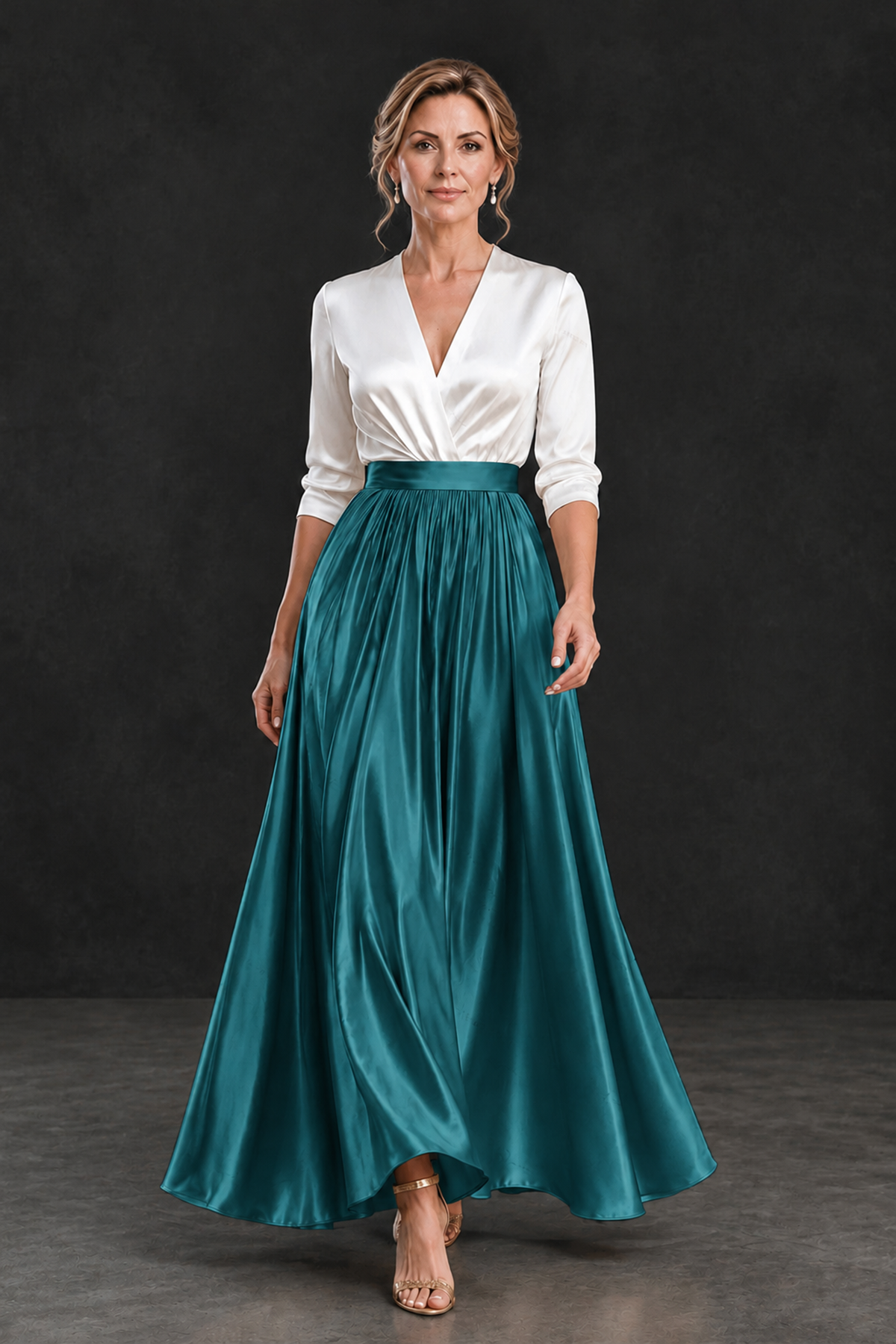 BOLODOO Teal and White V-Neck A-Line Mother of the Bride Dress - Teal - Teal_4