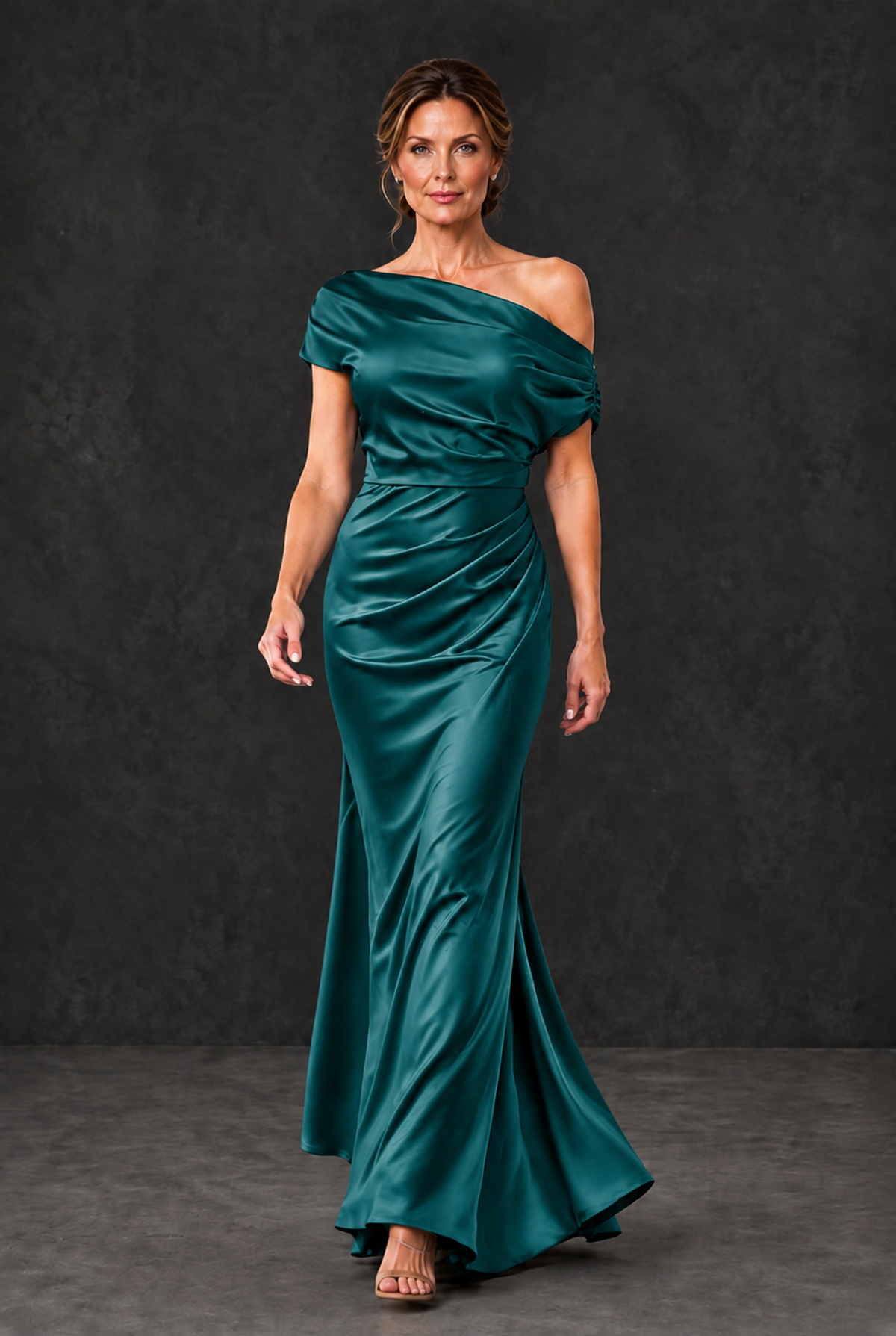 BOLODOO Teal Asymmetric Ruched Mother of the Bride Dress - Teal - Teal_4